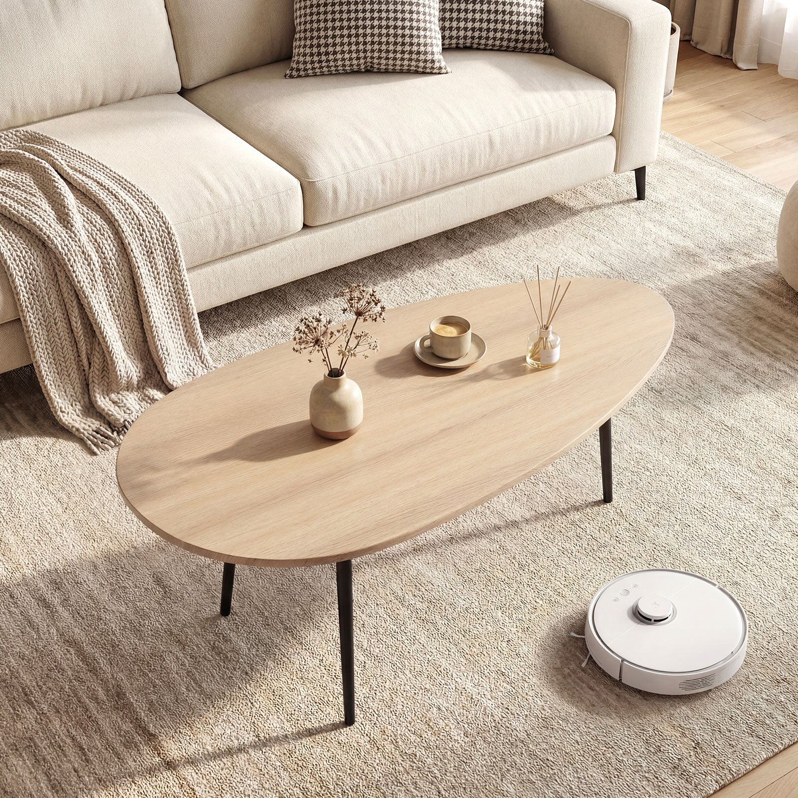 Oval Coffee Table, Mid Century Center Table, Natural - Image 2