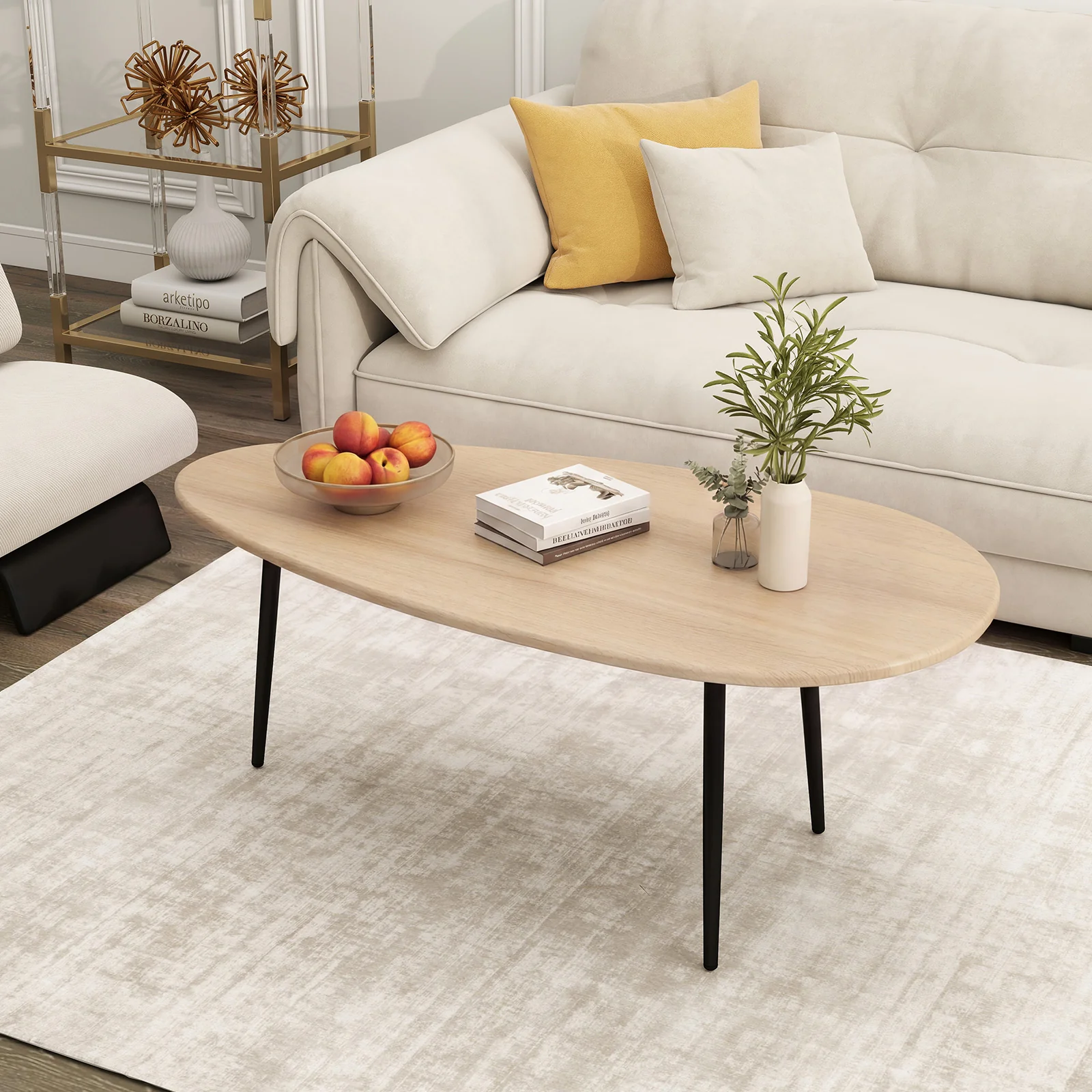 Oval Coffee Table, Mid Century Center Table, Natural - Image 6