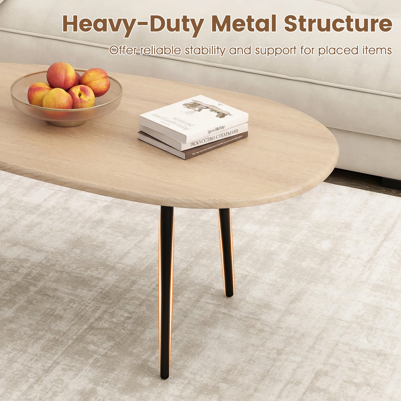 Oval Coffee Table, Mid Century Center Table, Natural - Image 7