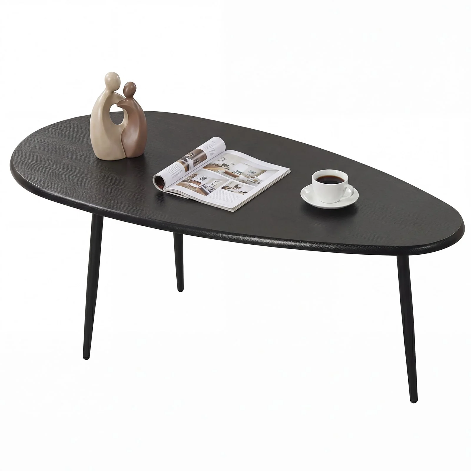 Oval Coffee Table, Mid Century Center Table, Sturdy Metal Construction, Black