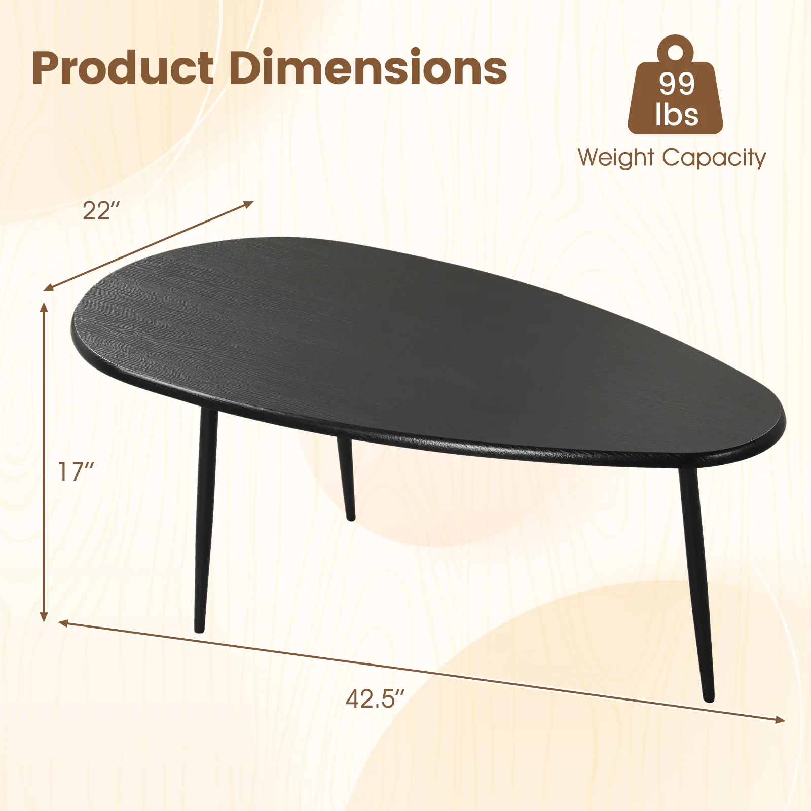 Oval Coffee Table, Mid Century Center Table, Sturdy Metal Construction, Black - Image 5