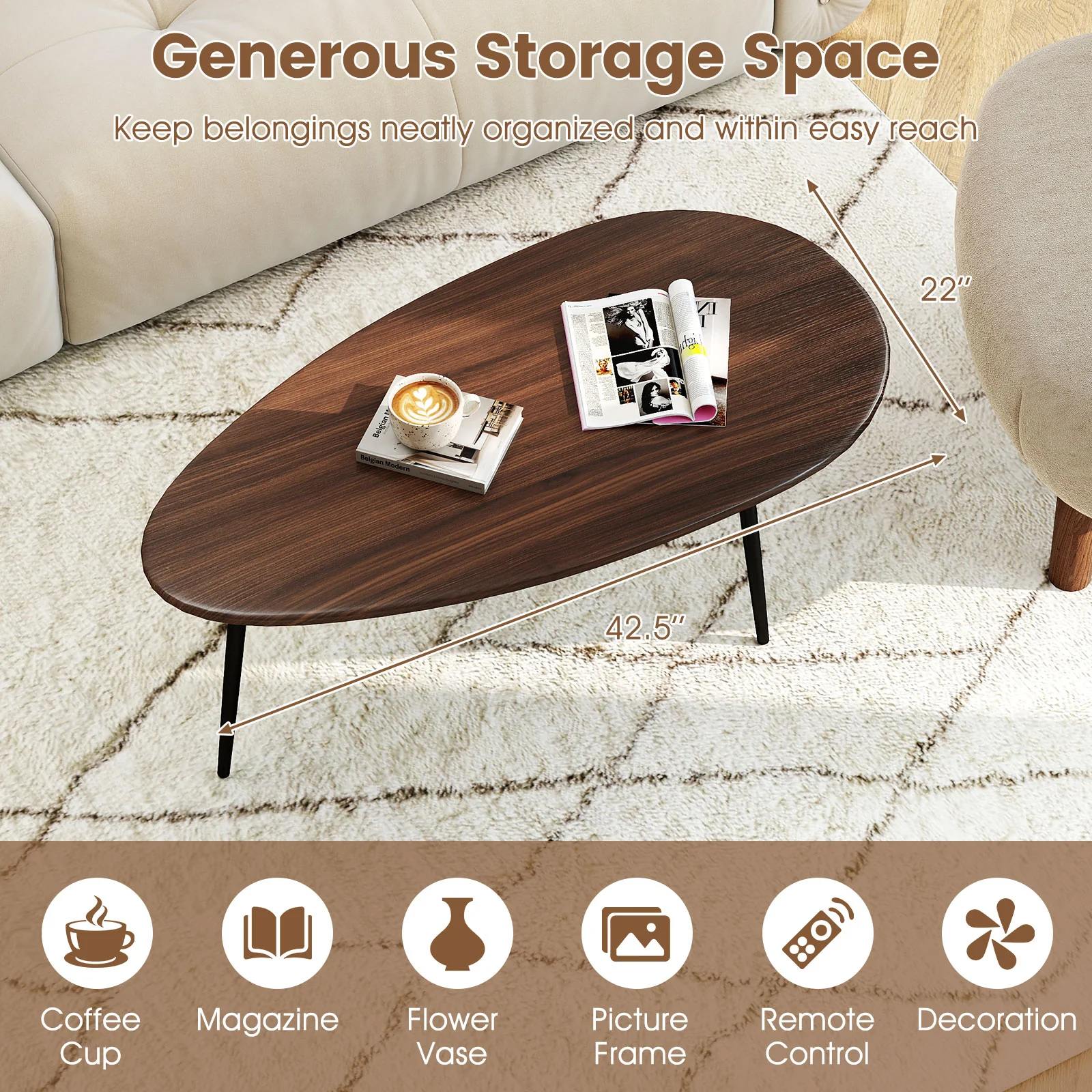 Oval Coffee Table, Mid Century Center Table, Walnut - Image 8