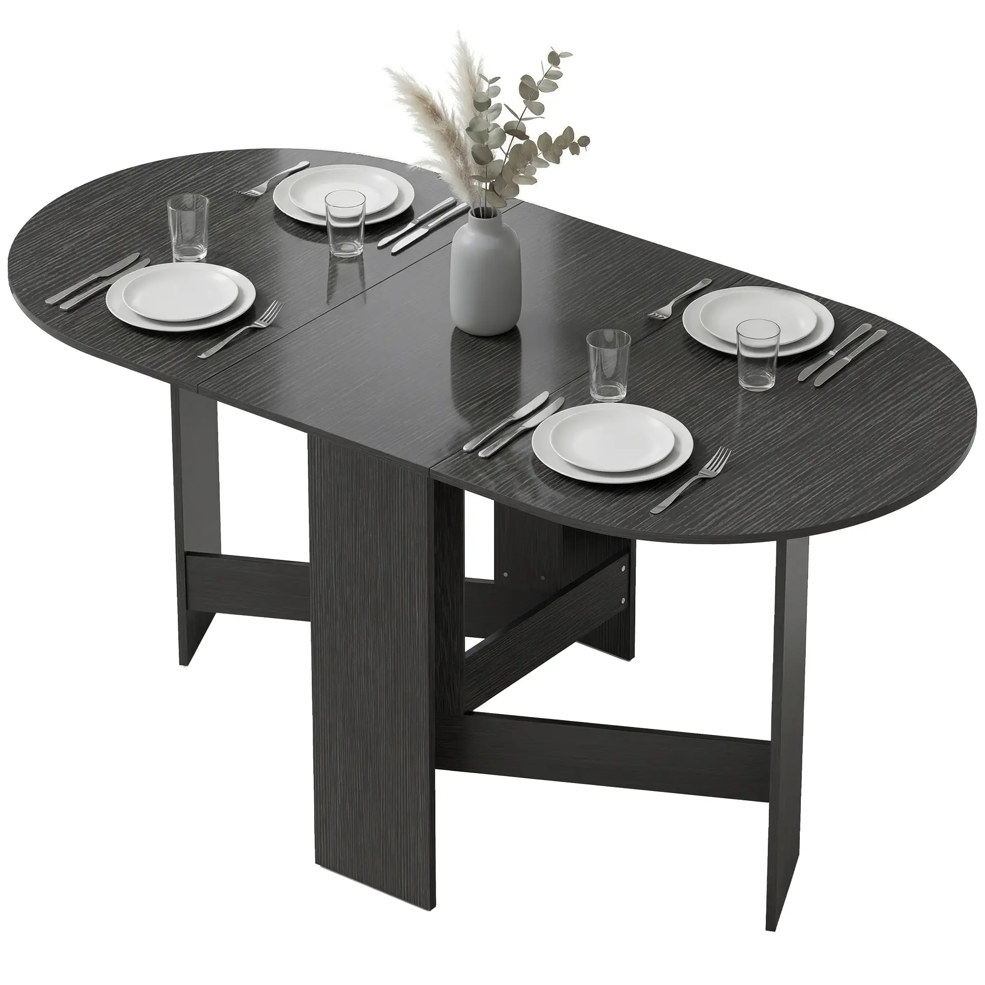 Oval Folding Dining Table, Drop Leaf Kitchen Table, Black
