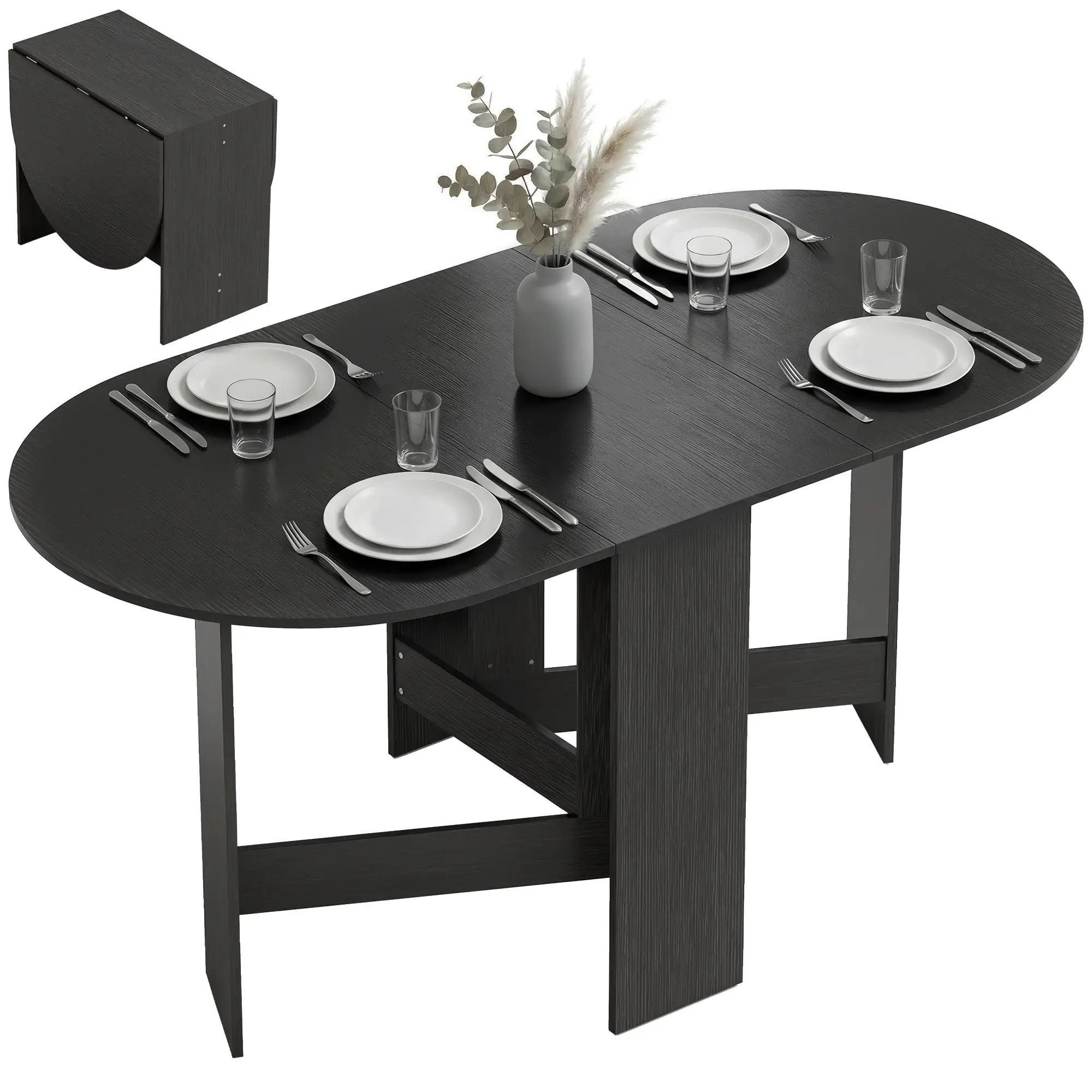 Oval Folding Dining Table, Drop Leaf Kitchen Table, Black - Image 11