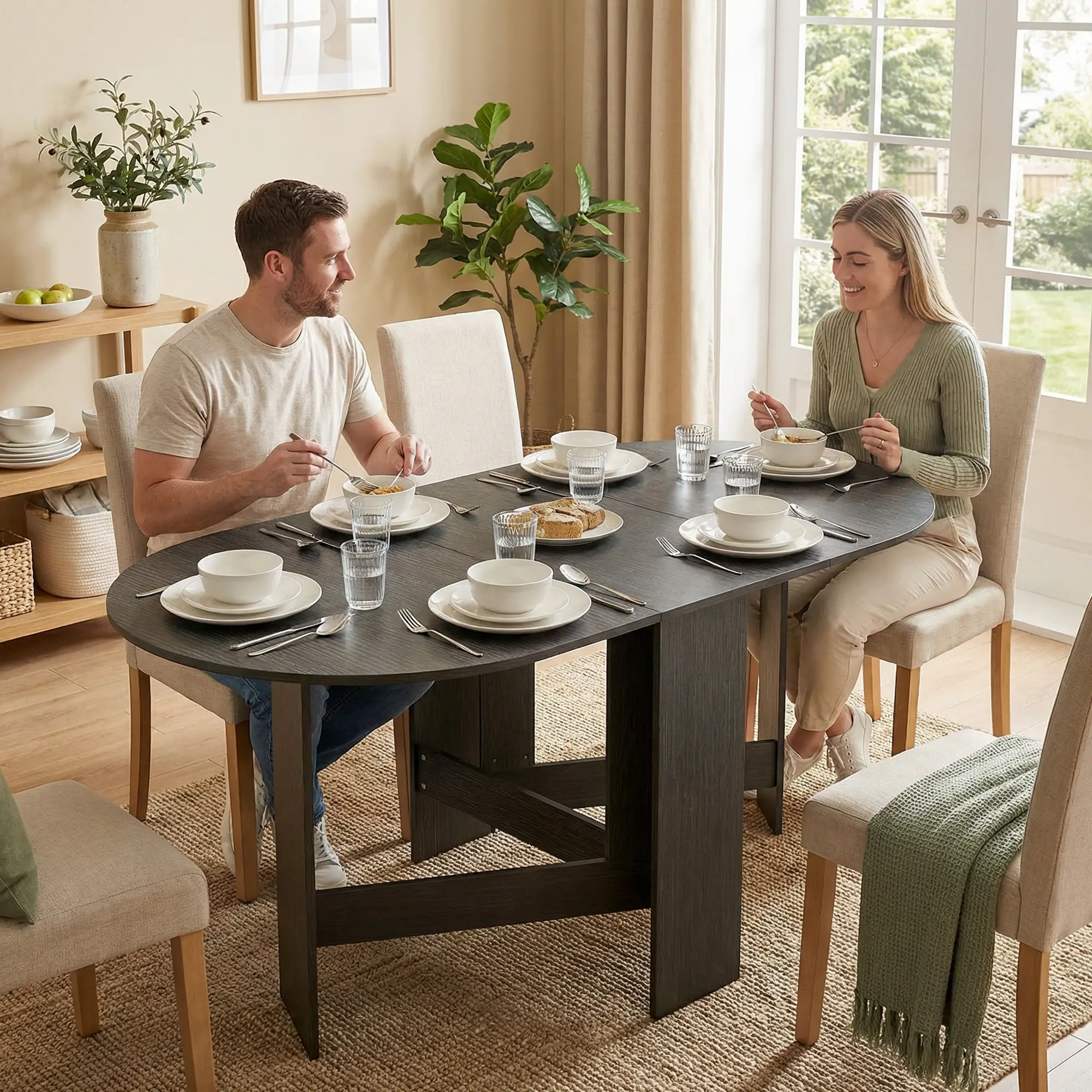 Oval Folding Dining Table, Drop Leaf Kitchen Table, Black - Image 2