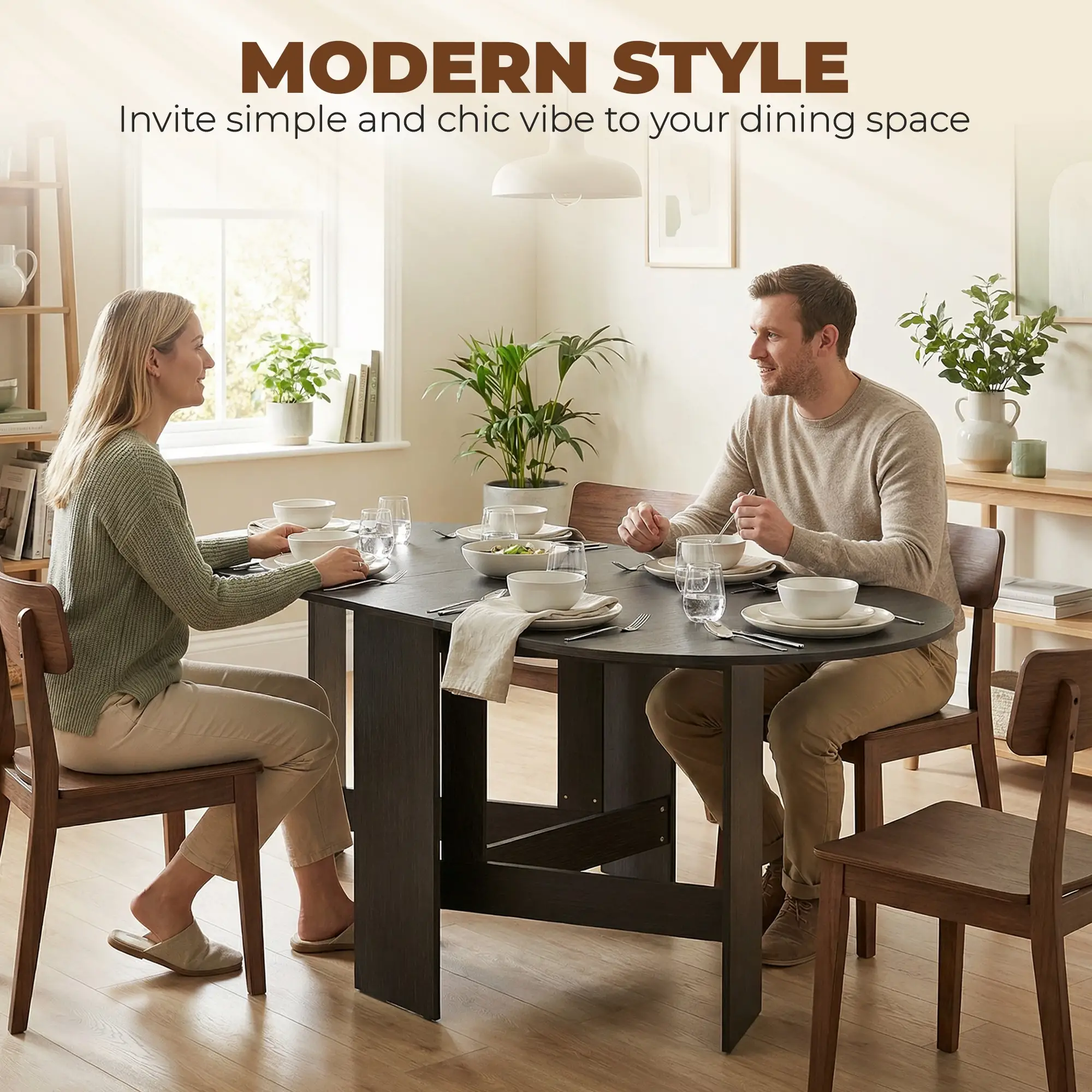 Oval Folding Dining Table, Drop Leaf Kitchen Table, Black - Image 5