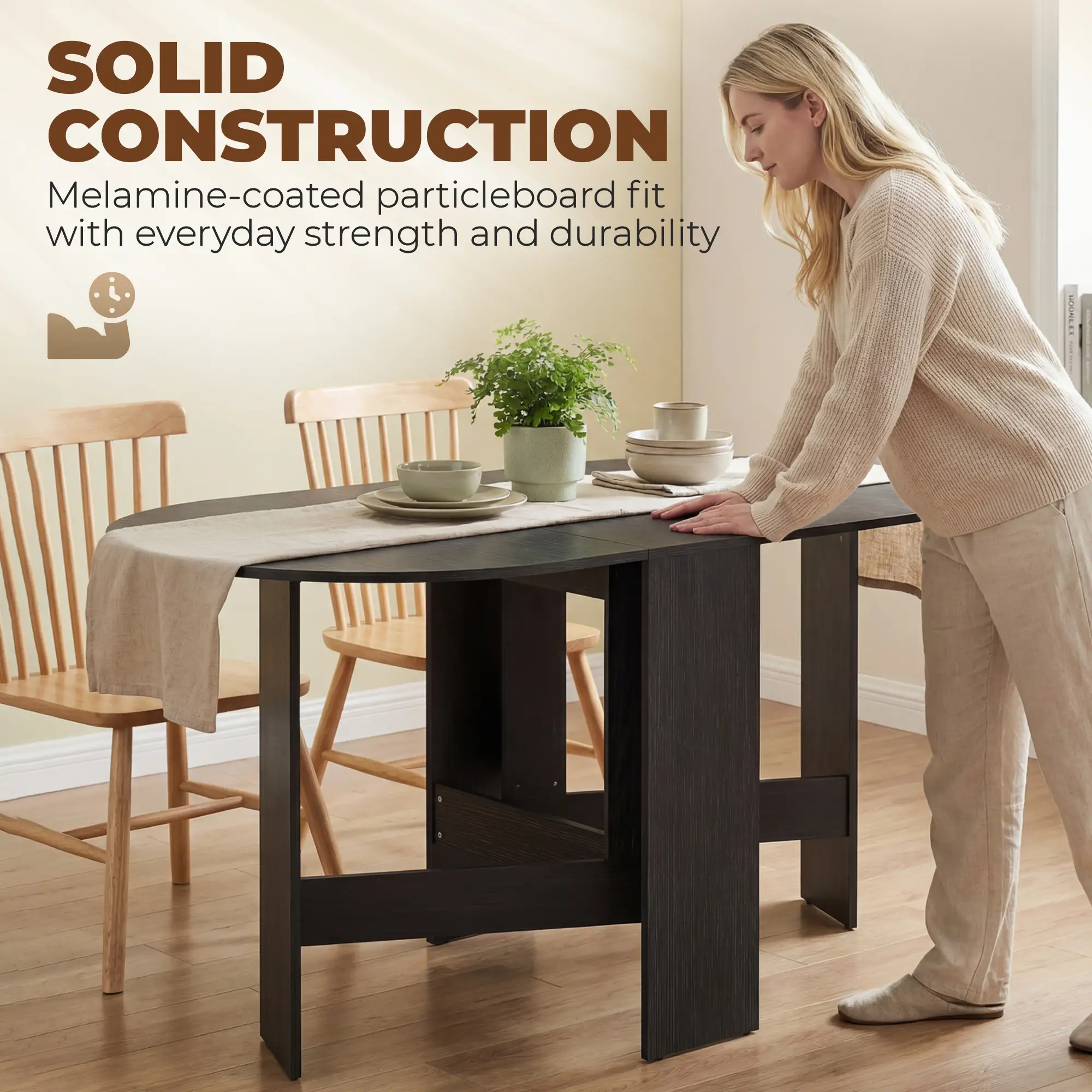 Oval Folding Dining Table, Drop Leaf Kitchen Table, Black - Image 6