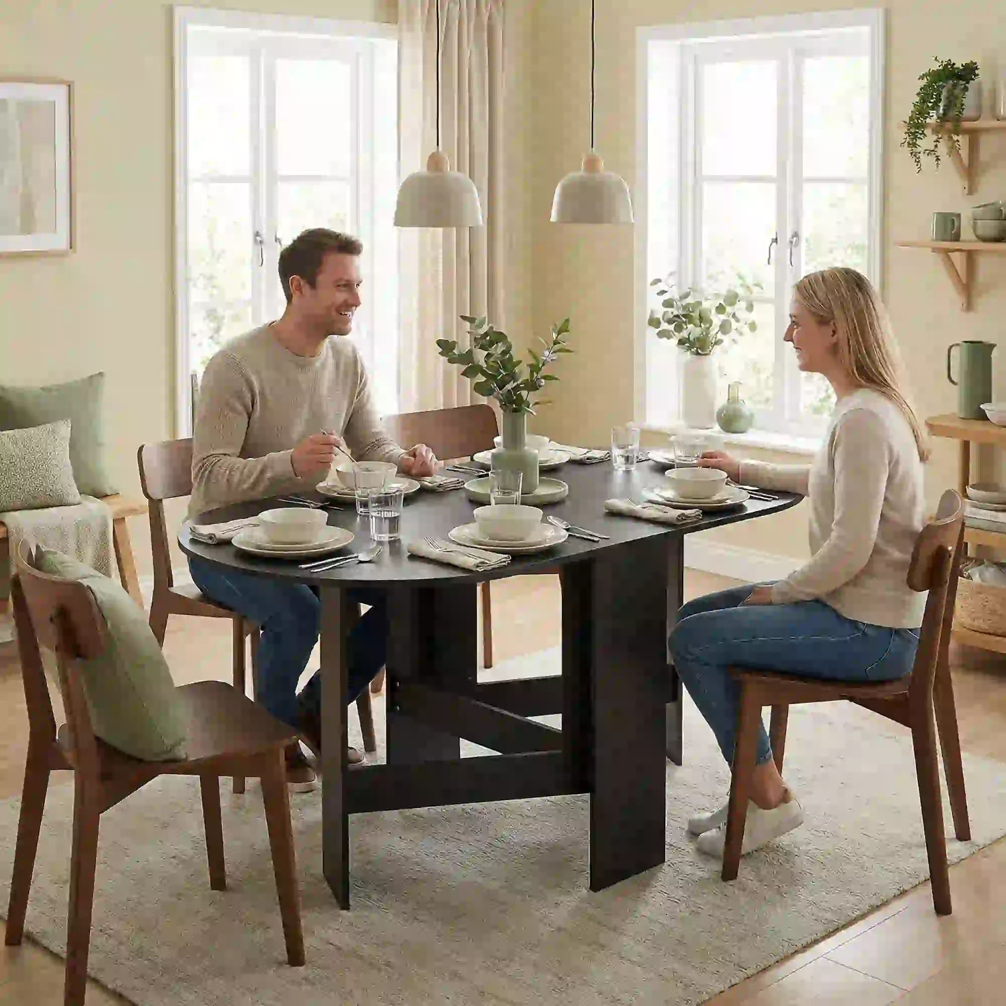 Oval Folding Dining Table, Drop Leaf Kitchen Table, Black - Image 8