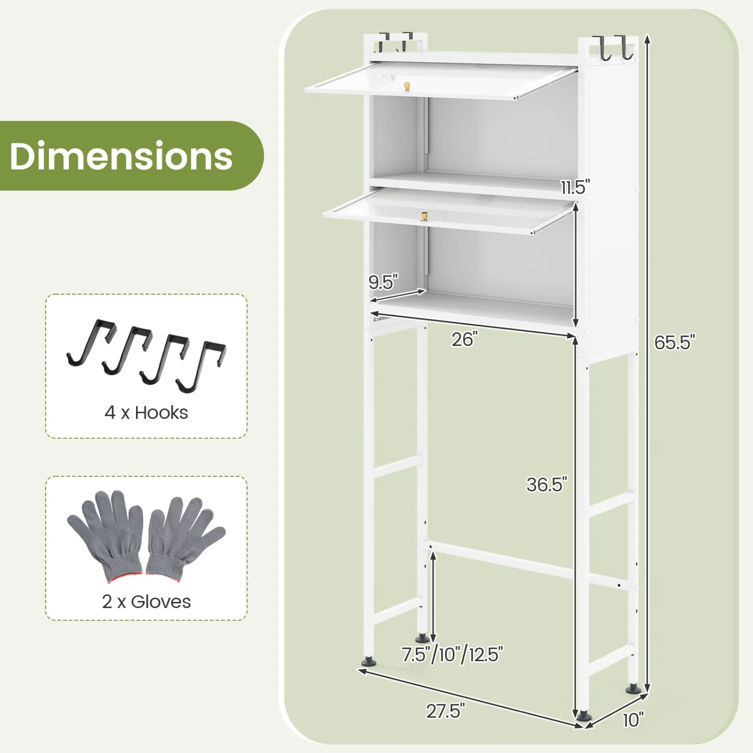 Over-the-toilet Cabinet Bathroom Organizer with 2 Flip-up Cabinets, White - Image 6