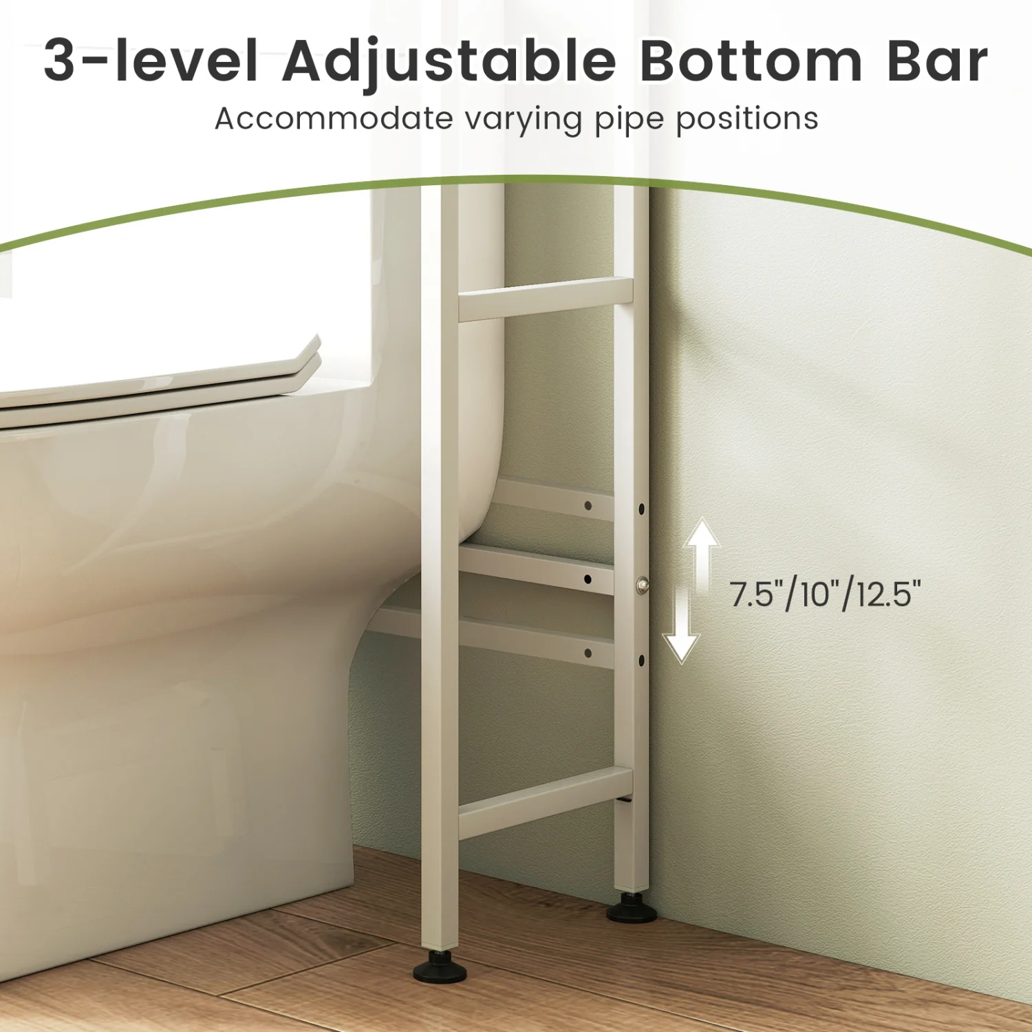 Over-the-toilet Cabinet Bathroom Organizer with 2 Flip-up Cabinets, White - Image 8