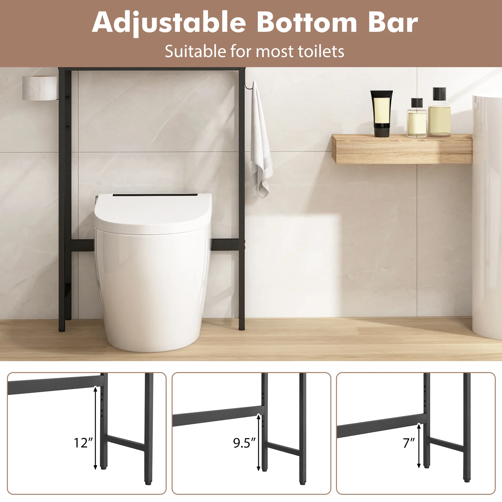 Over The Toilet Storage Cabinet, 2 Doors, Adjustable Shelf, Black - Image 8