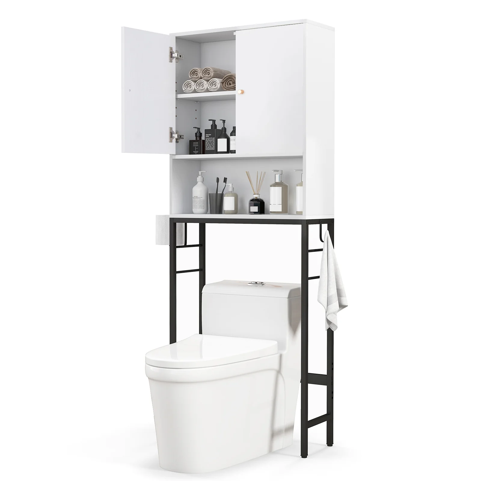 Over The Toilet Storage Cabinet, 2 Doors, Adjustable Shelf, White - Image 5