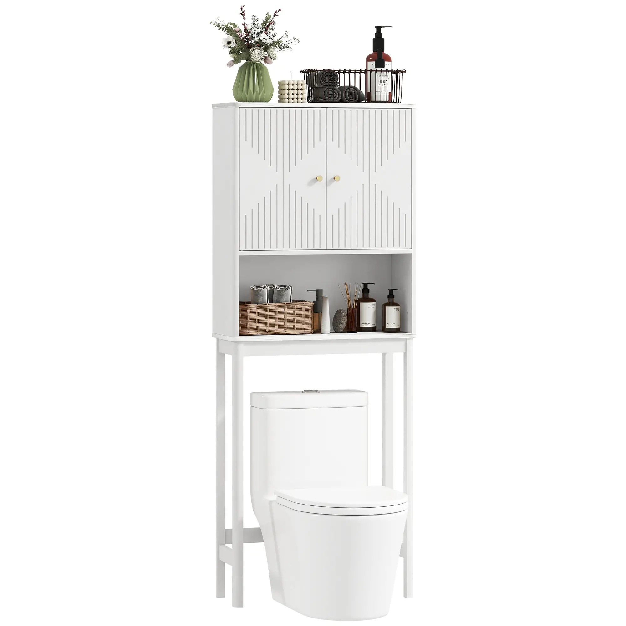 Over The Toilet Storage Cabinet, Adjustable Shelf, Open Shelf, White - Image 11