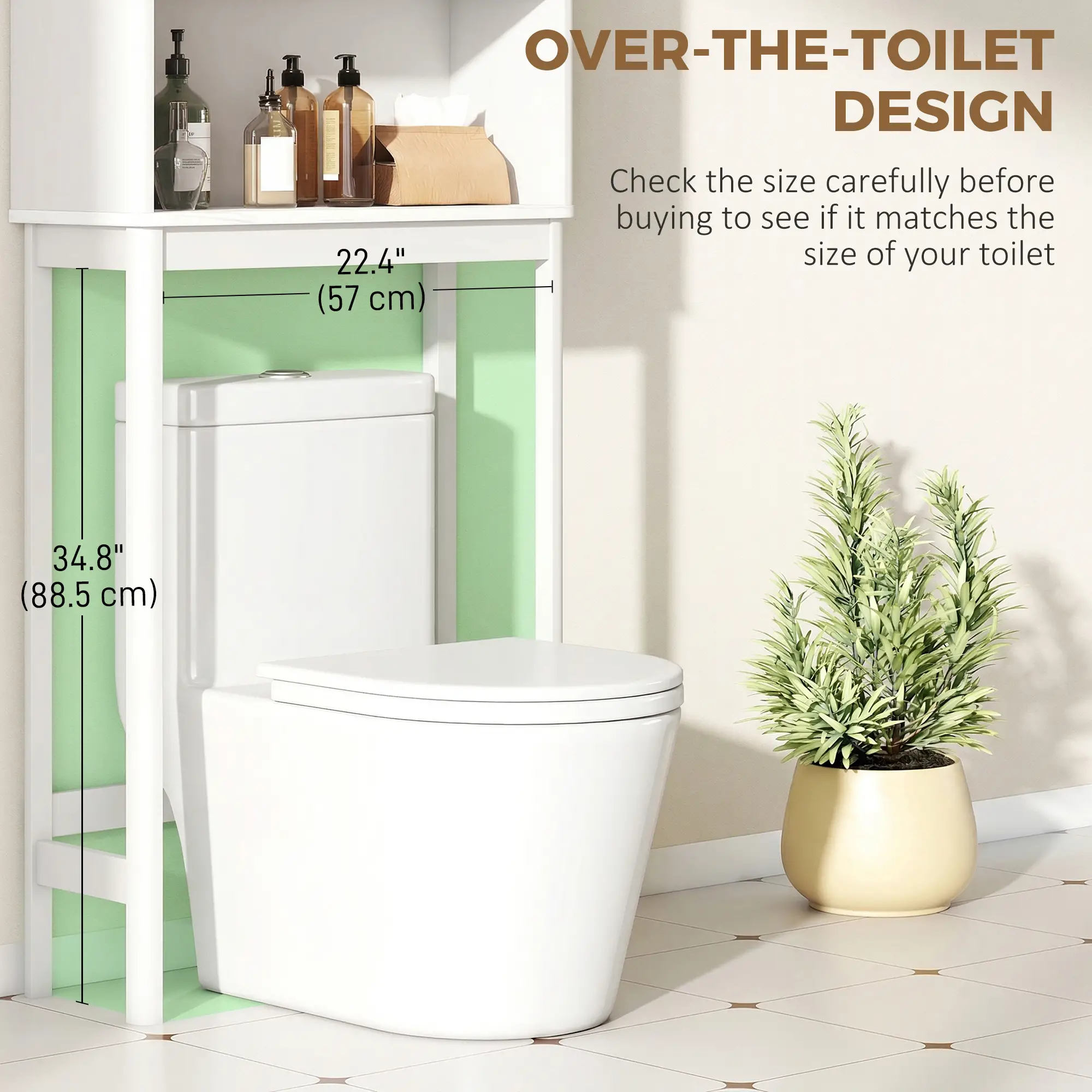 Over The Toilet Storage Cabinet, Adjustable Shelf, Open Shelf, White - Image 4