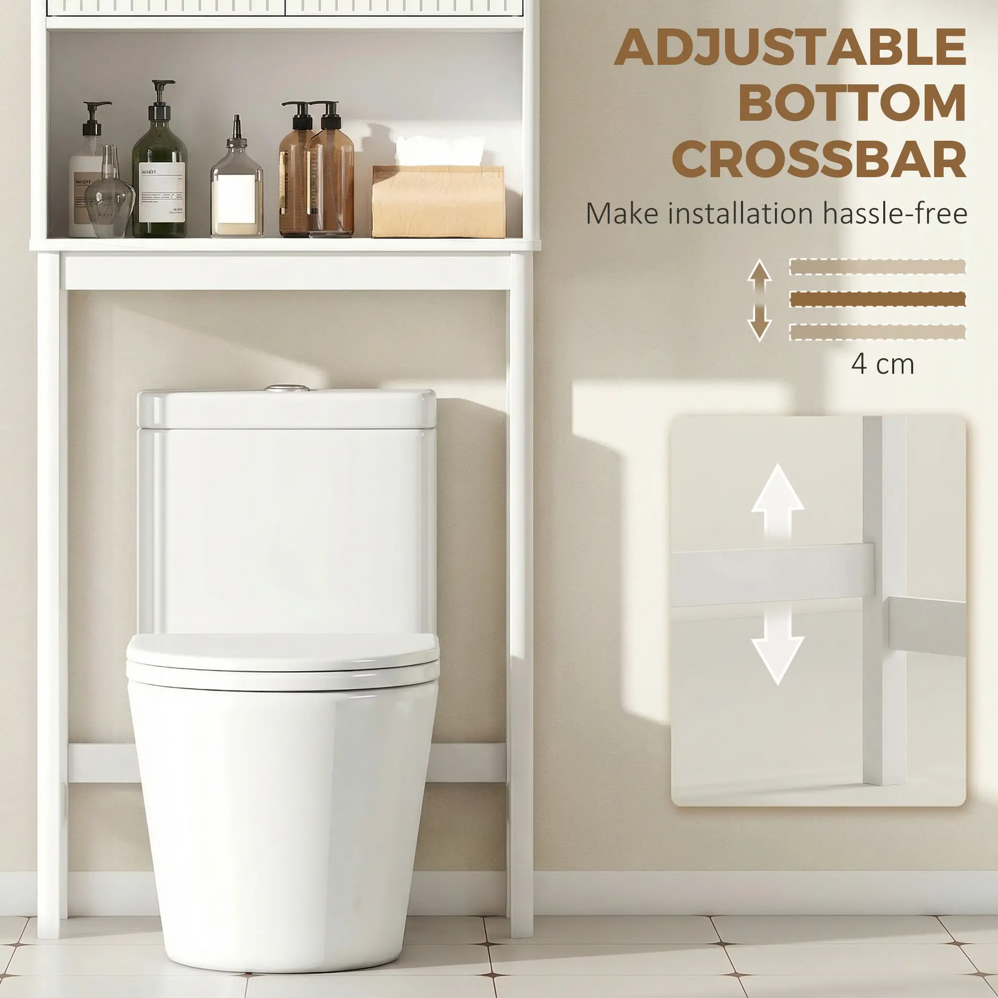 Over The Toilet Storage Cabinet, Adjustable Shelf, Open Shelf, White - Image 9
