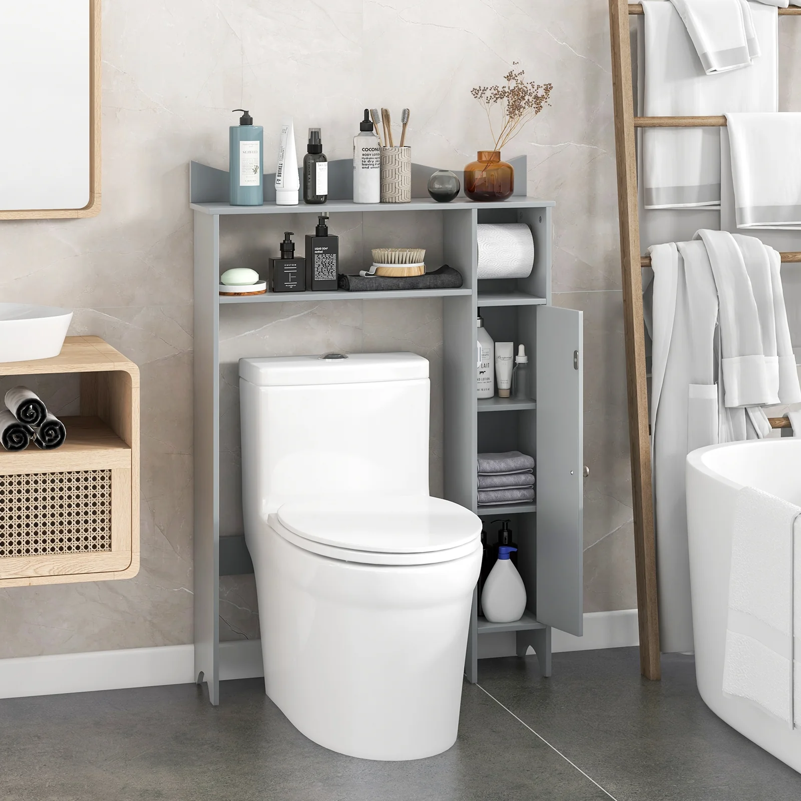 Over The Toilet Storage Cabinet, Toilet Paper Holder, Gray - Image 10