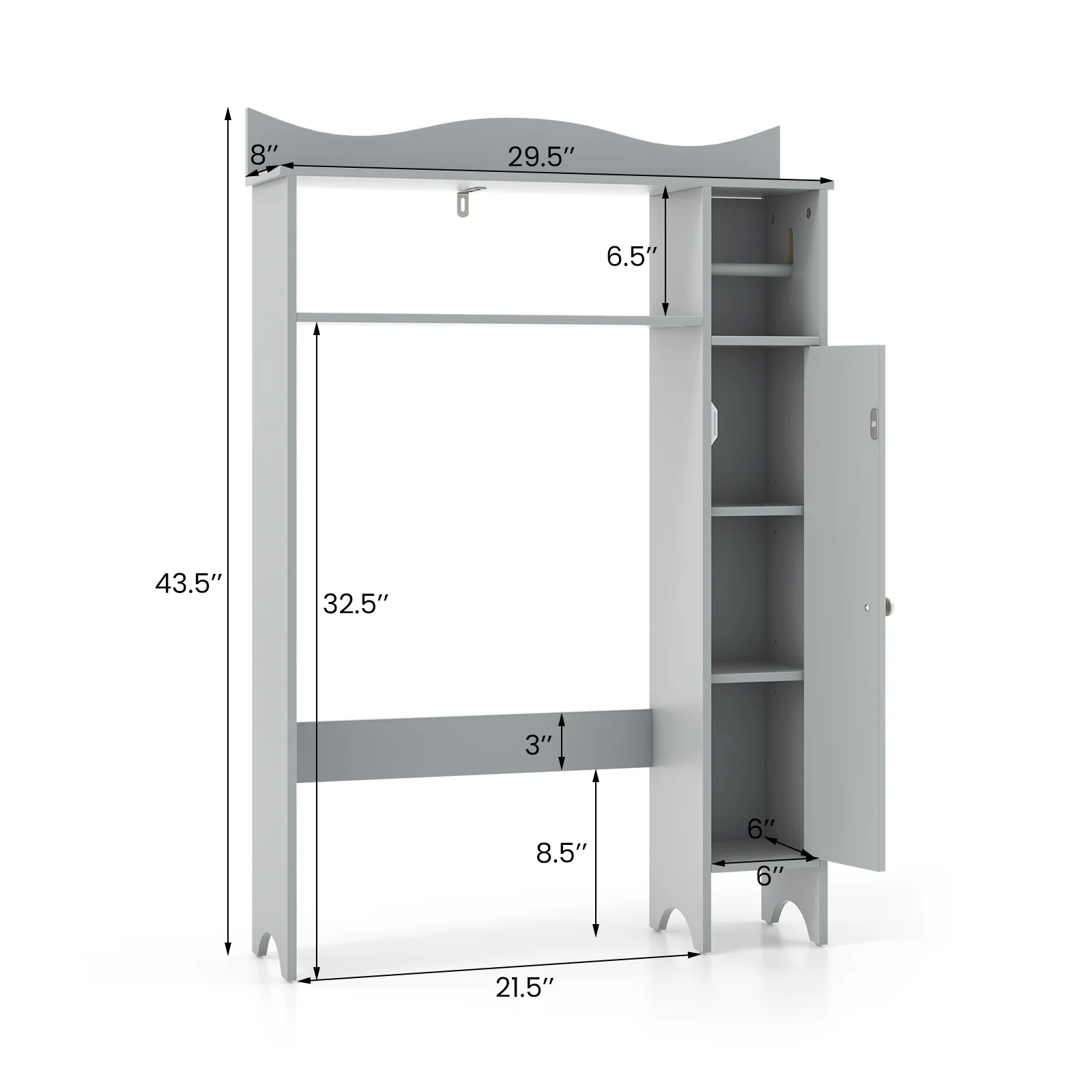 Over The Toilet Storage Cabinet, Toilet Paper Holder, Gray - Image 6