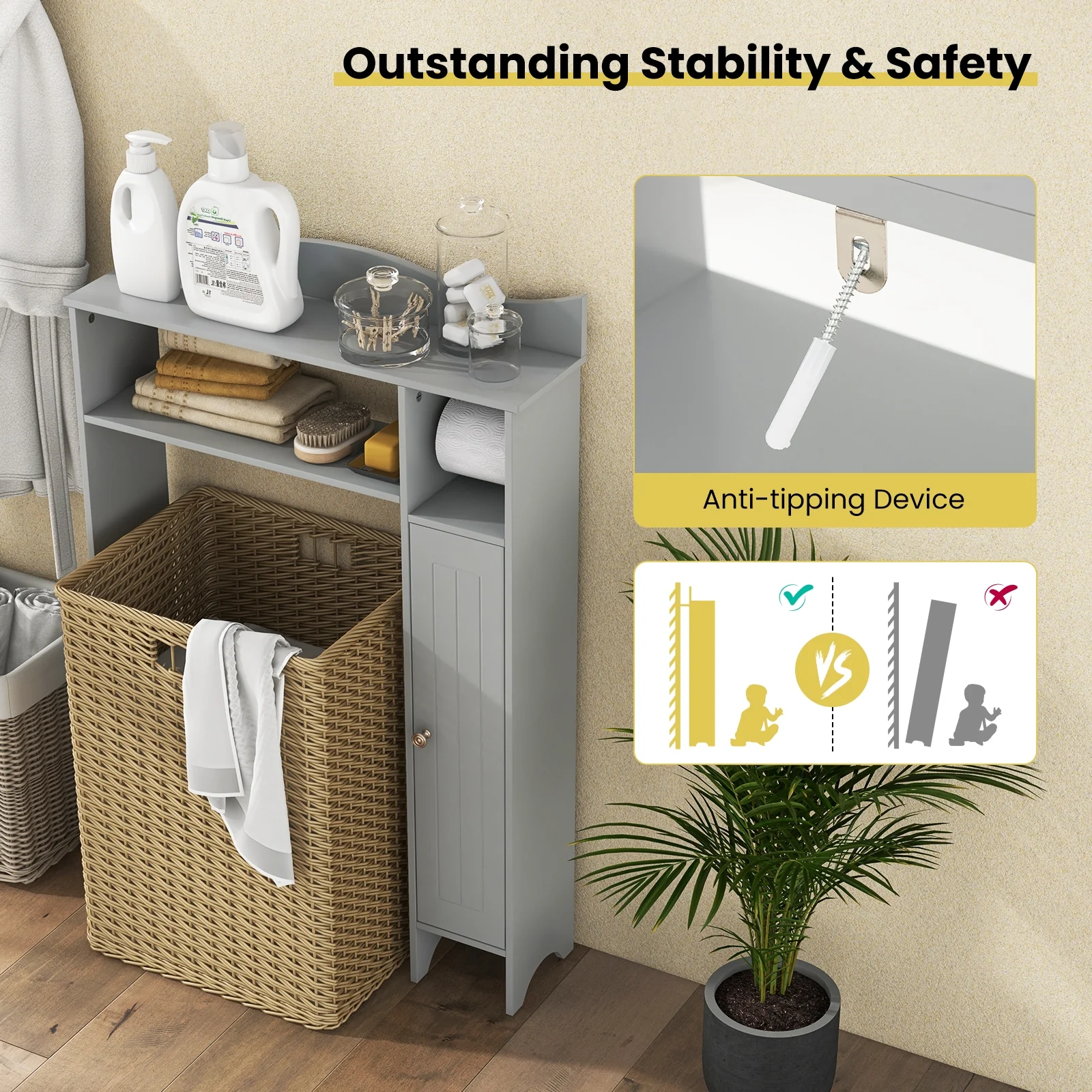 Over The Toilet Storage Cabinet, Toilet Paper Holder, Gray - Image 8