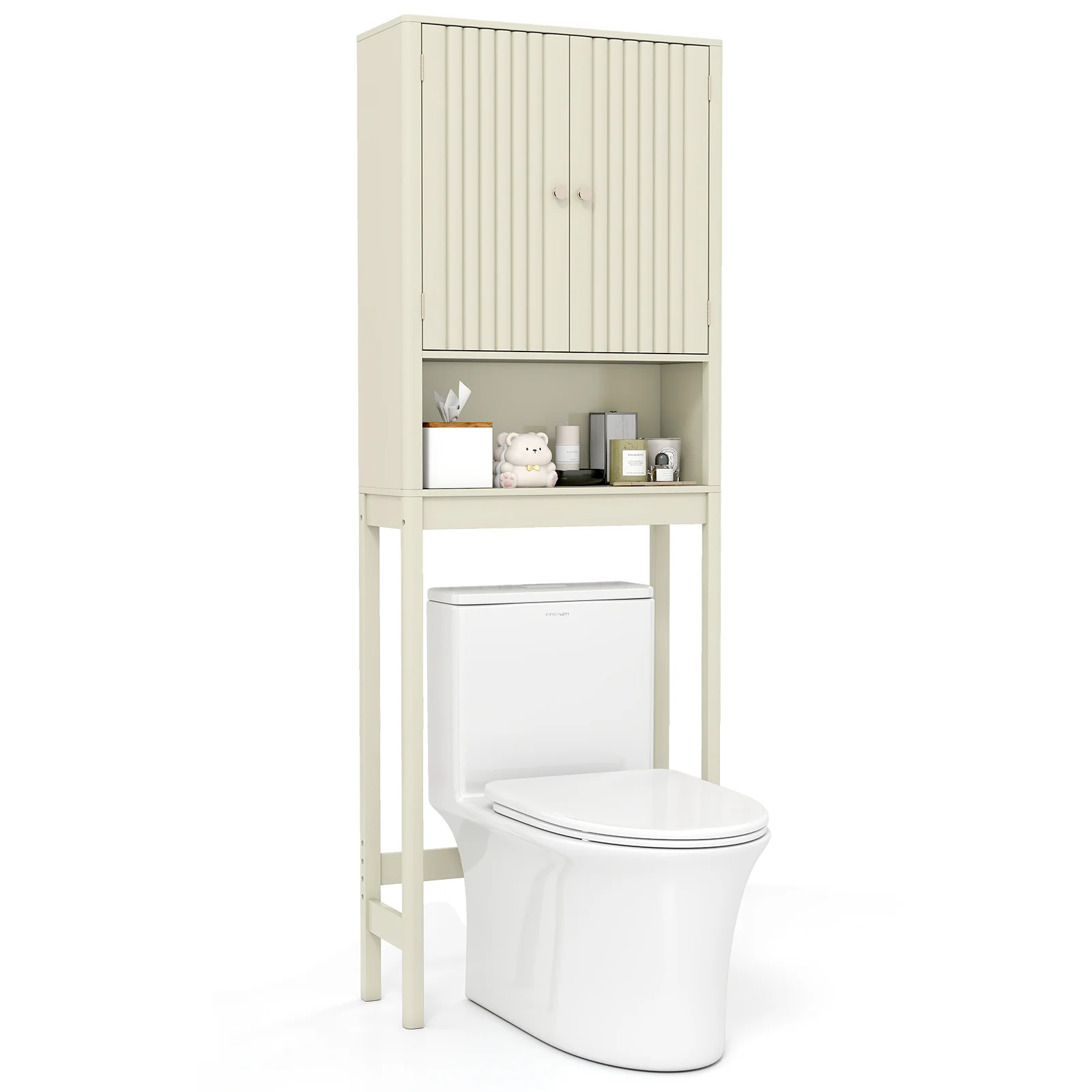 Over The Toilet Storage Cabinet with Fluted Doors, Beige - Image 4
