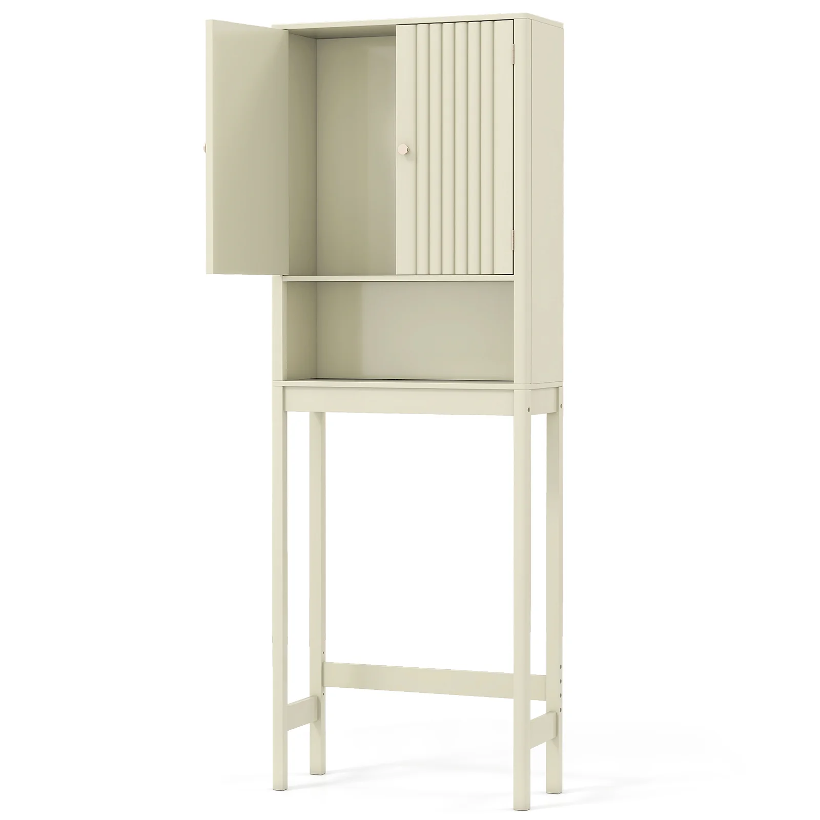 Over The Toilet Storage Cabinet with Fluted Doors, Beige - Image 5