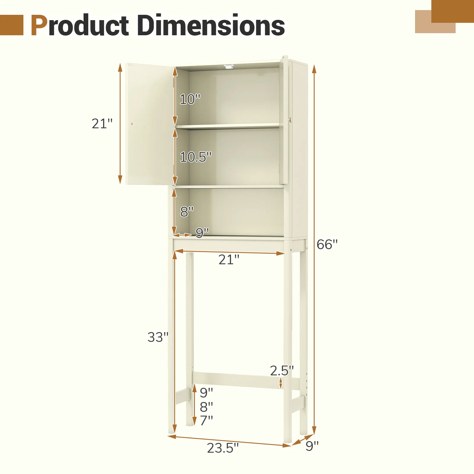 Over The Toilet Storage Cabinet with Fluted Doors, Beige - Image 6