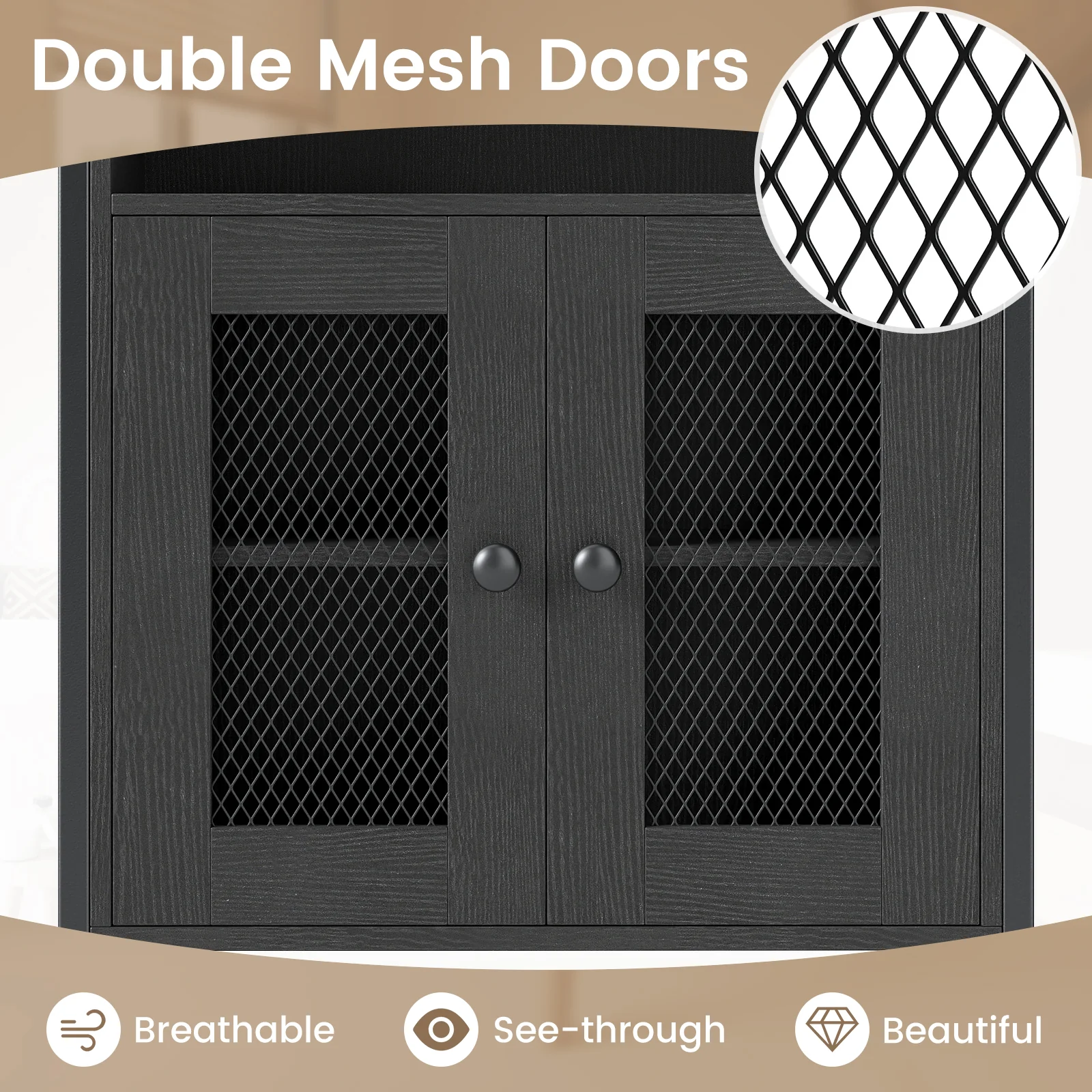 Over-The-Toilet Storage Cabinet with Heavy-Duty Metal Frame 2-door Freestanding, Black - Image 8