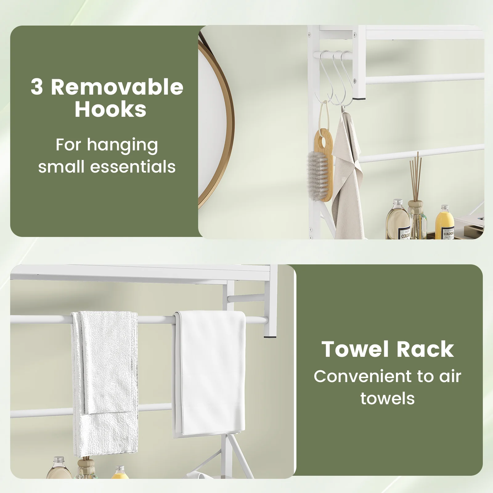 Over the Toilet Storage Rack 3-Tier Over Toilet Bathroom Organizer with Towel Holder, White - Image 10