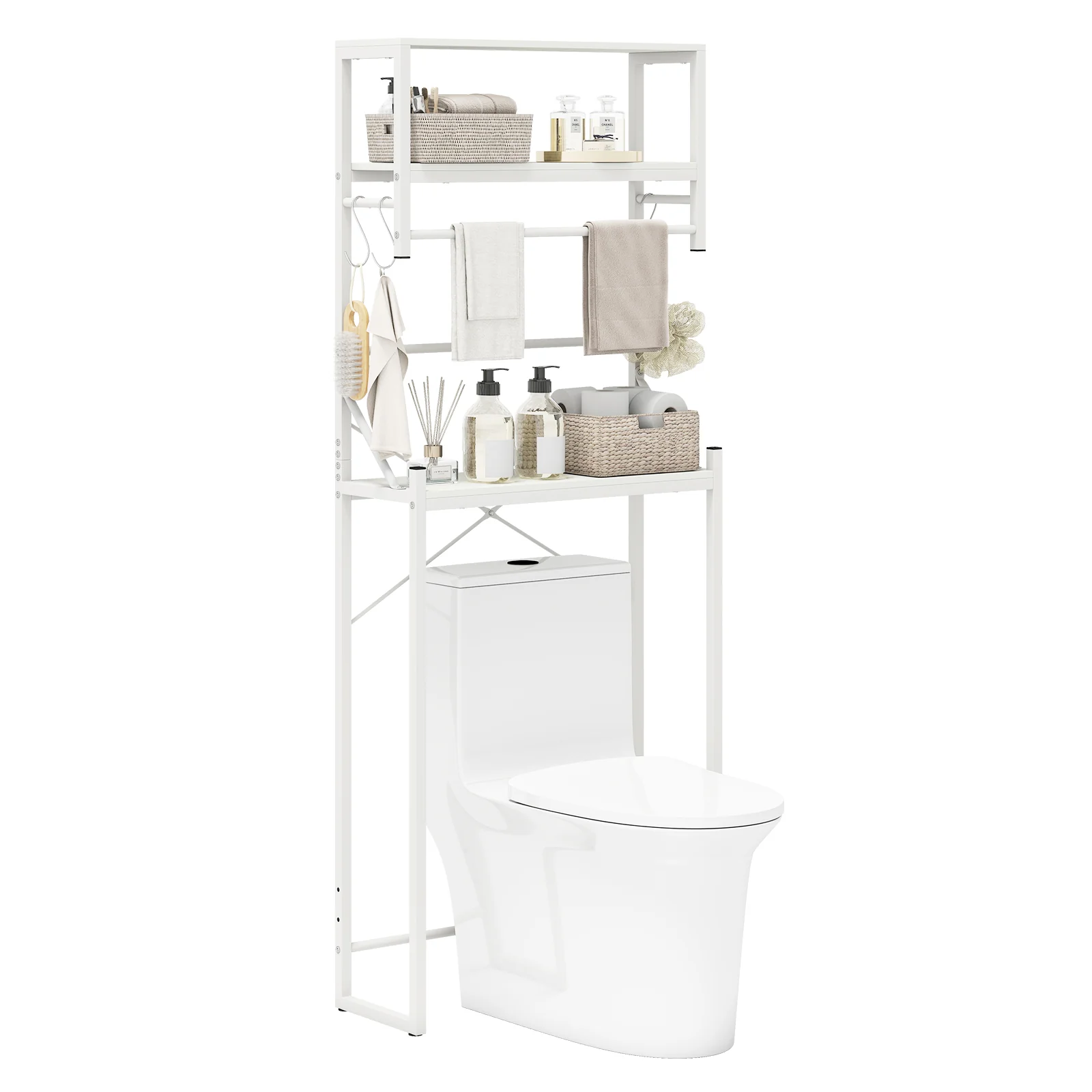 Over the Toilet Storage Rack 3-Tier Over Toilet Bathroom Organizer with Towel Holder, White - Image 4