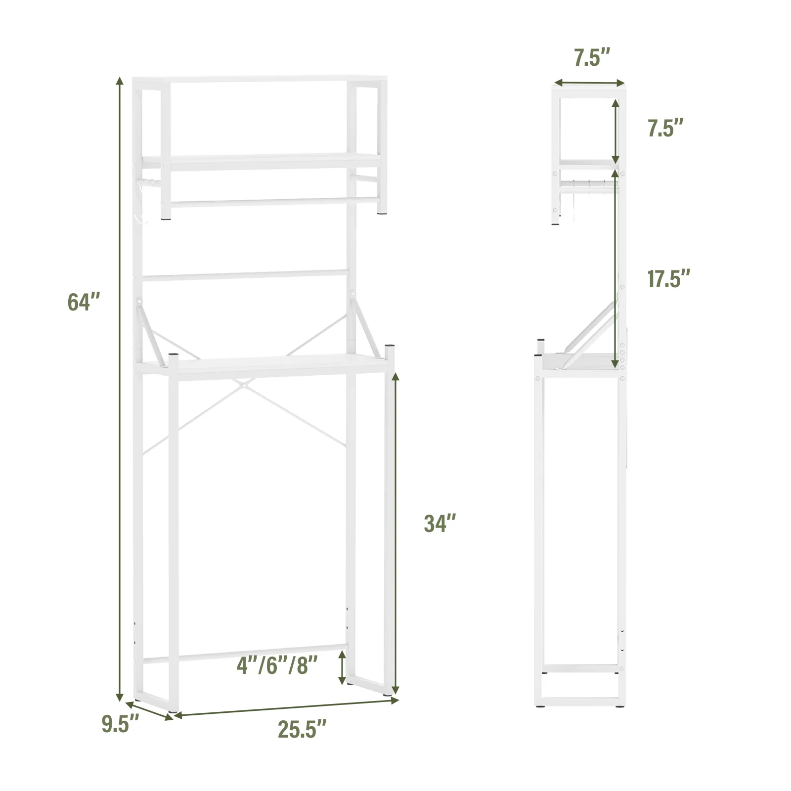 Over the Toilet Storage Rack 3-Tier Over Toilet Bathroom Organizer with Towel Holder, White - Image 6