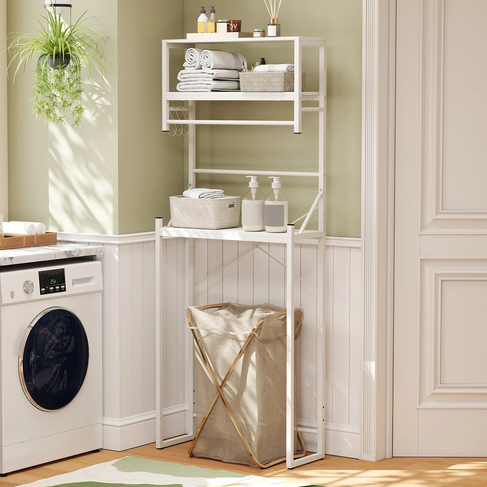 Over the Toilet Storage Rack 3-Tier Over Toilet Bathroom Organizer with Towel Holder, White - Image 7