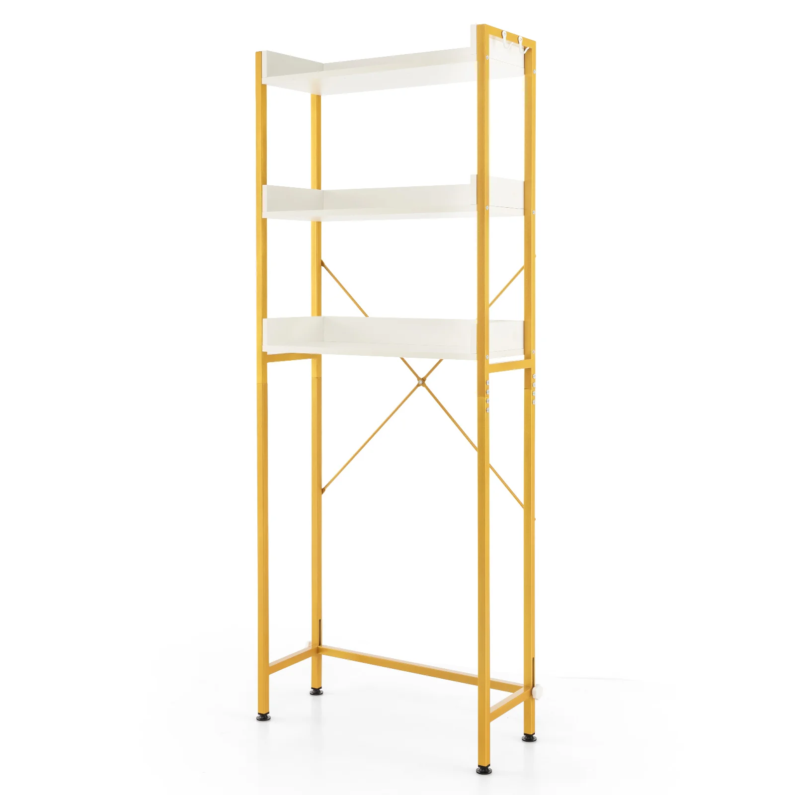 Over The Toilet Storage Rack, Adjustable Bottom Bar, Hooks, White - Image 4