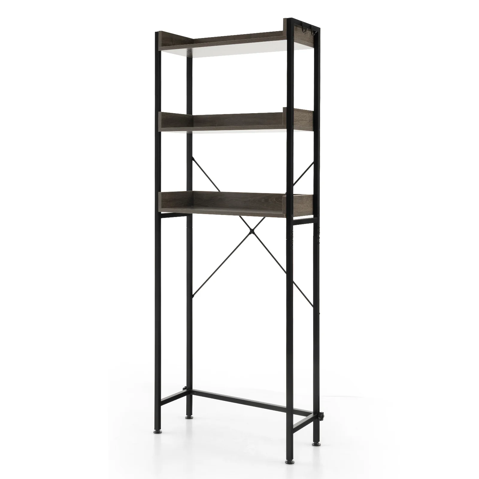 Over The Toilet Storage Rack With Hooks, Adjustable Bottom Bar, Gray - Image 4