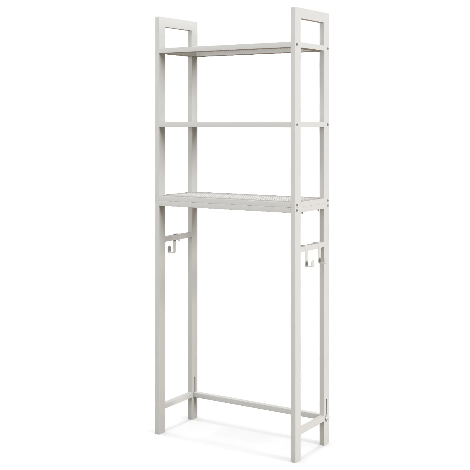 Over-The-Toilet Storage Shelf, Metal Bathroom Organizer Hooks, White