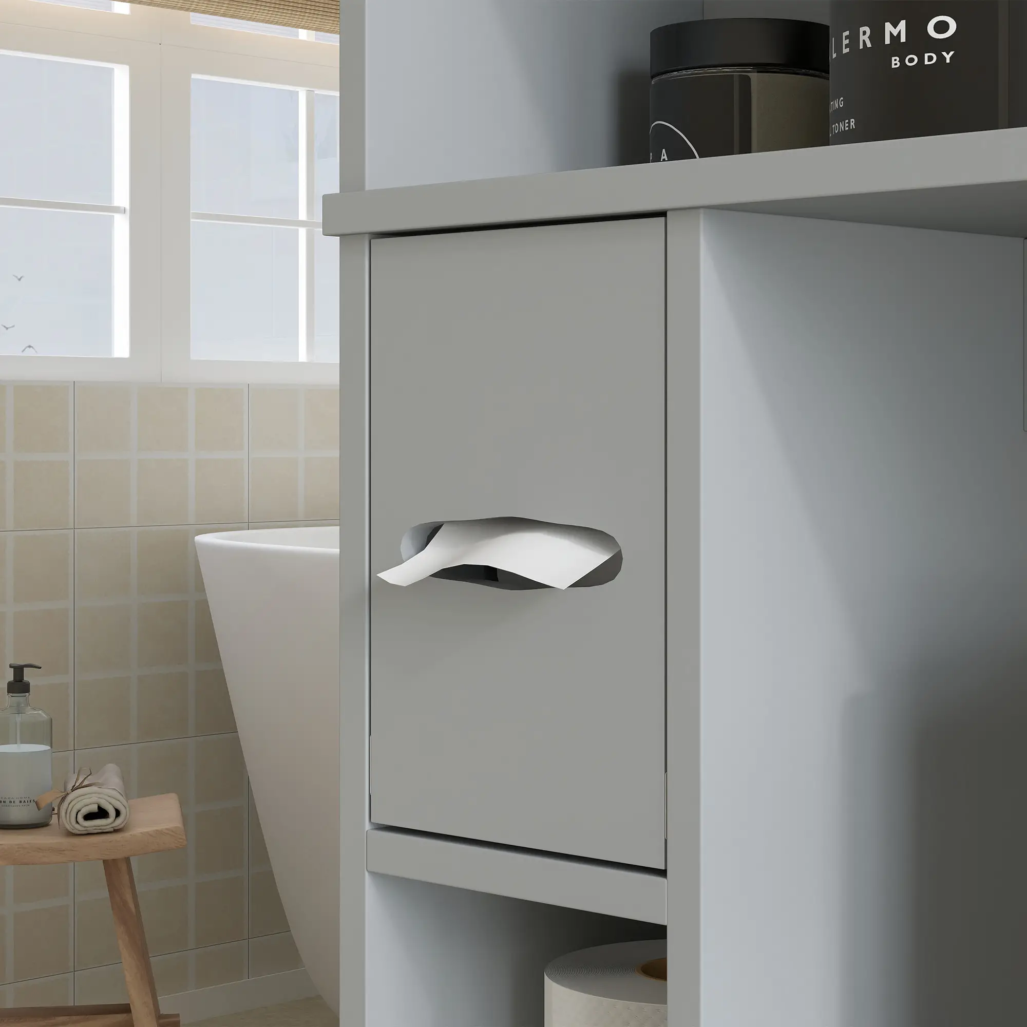 Over Toilet Storage Cabinet, 2 Doors, Toilet Paper Holder, Grey - Image 10