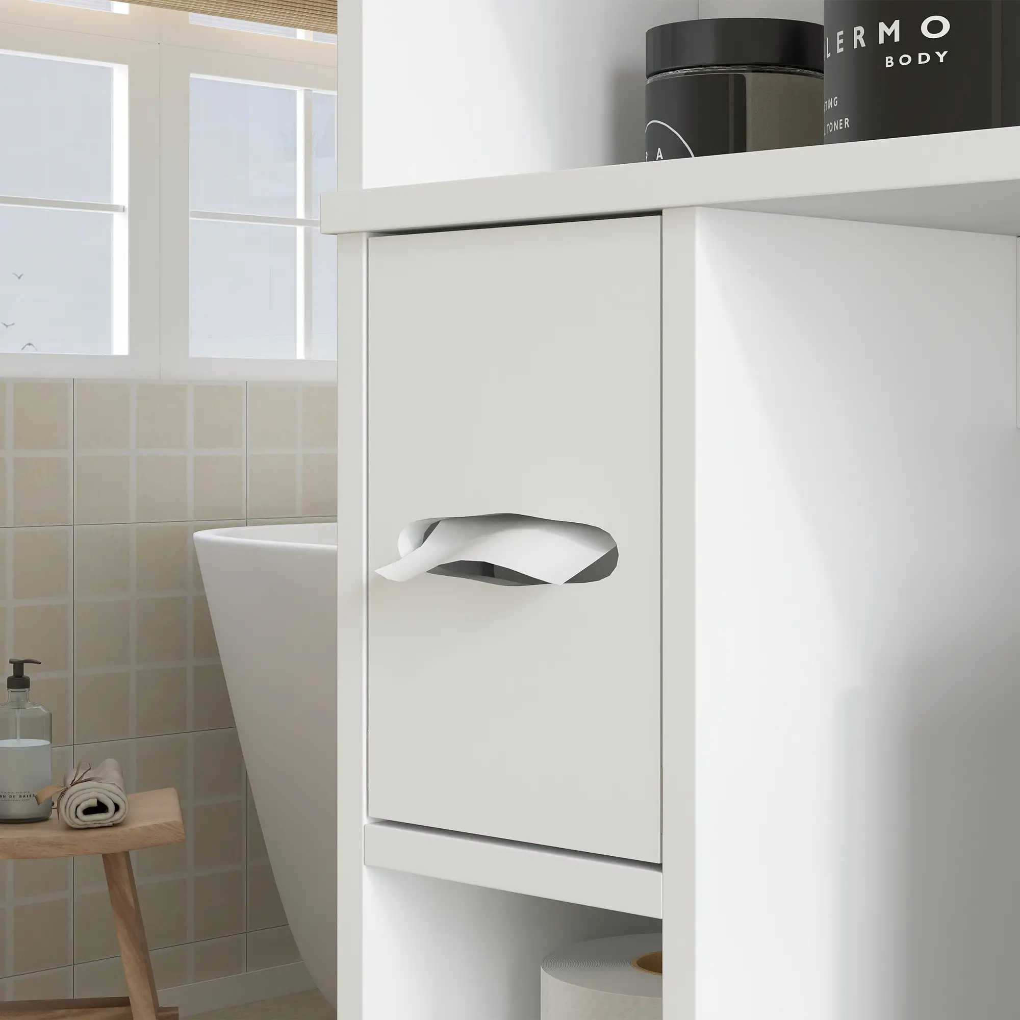 Over Toilet Storage Cabinet, 2 Doors, Toilet Paper Holder, White - Image 10