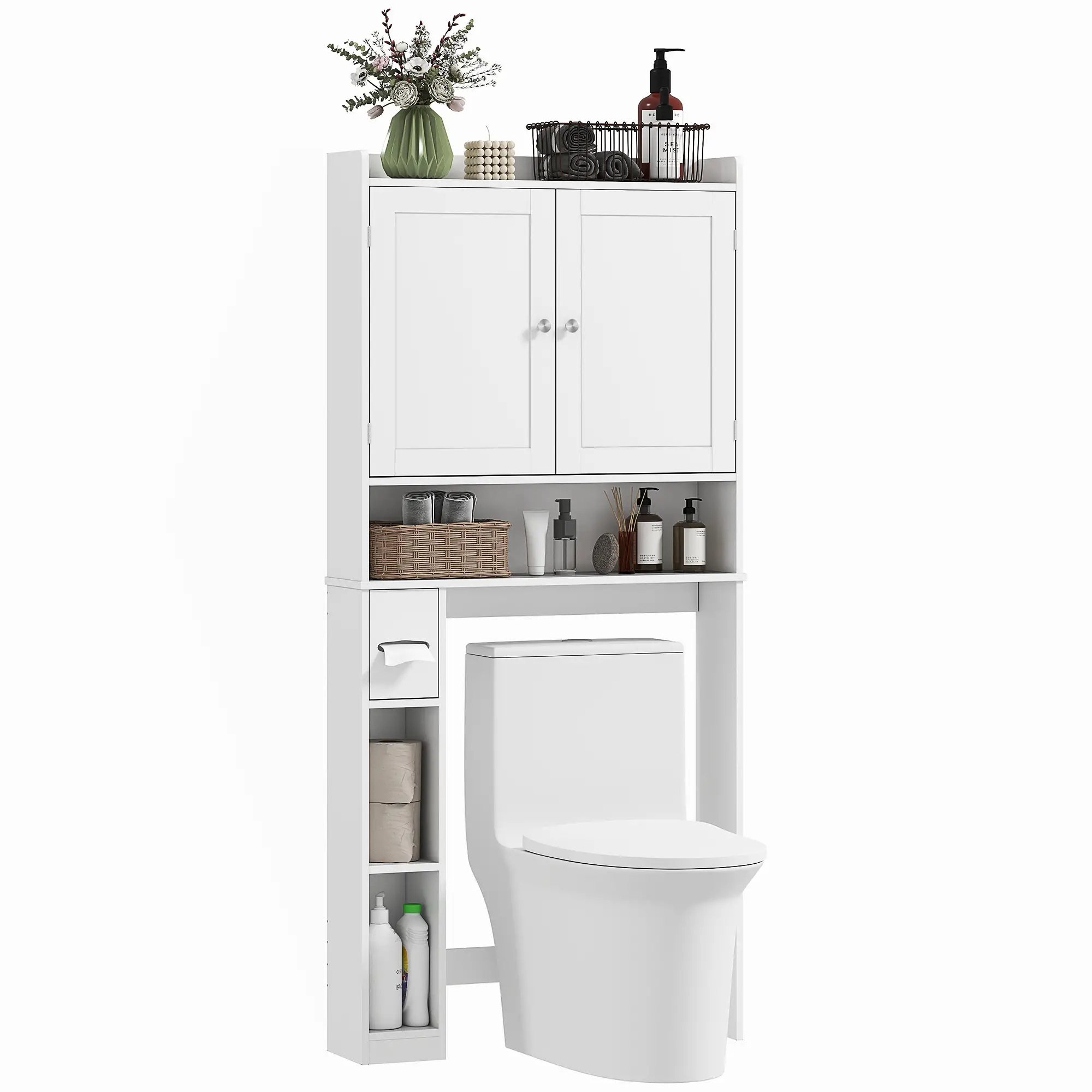Over Toilet Storage Cabinet, 2 Doors, Toilet Paper Holder, White - Image 11