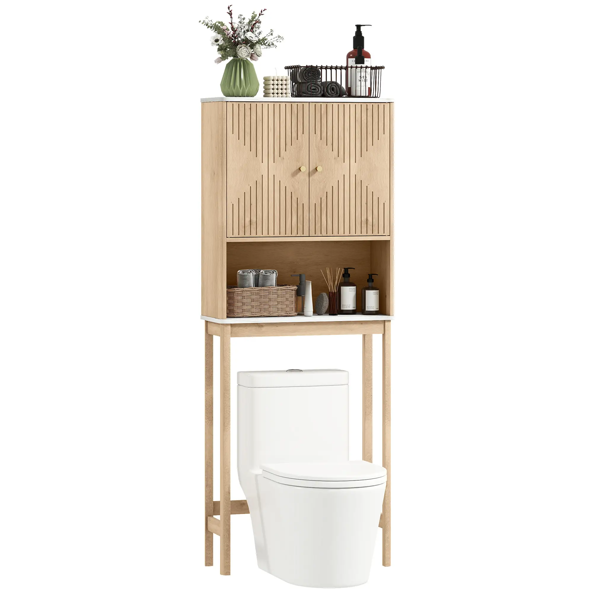 Over Toilet Storage Cabinet, Adjustable Shelf, Oak - Image 11