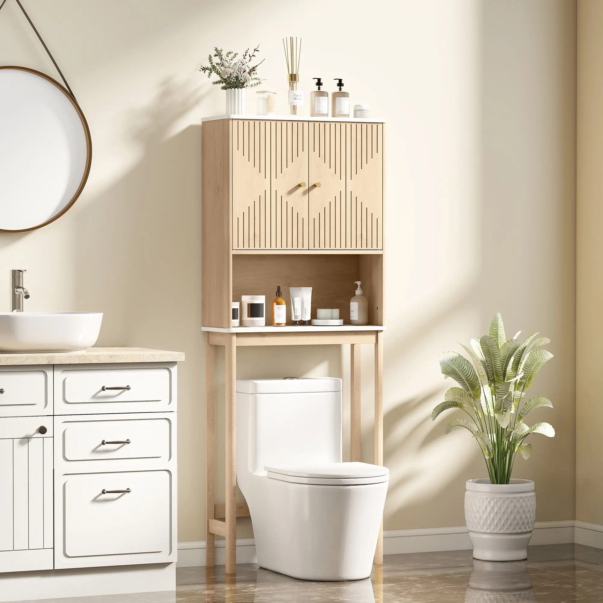 Over Toilet Storage Cabinet, Adjustable Shelf, Oak - Image 2