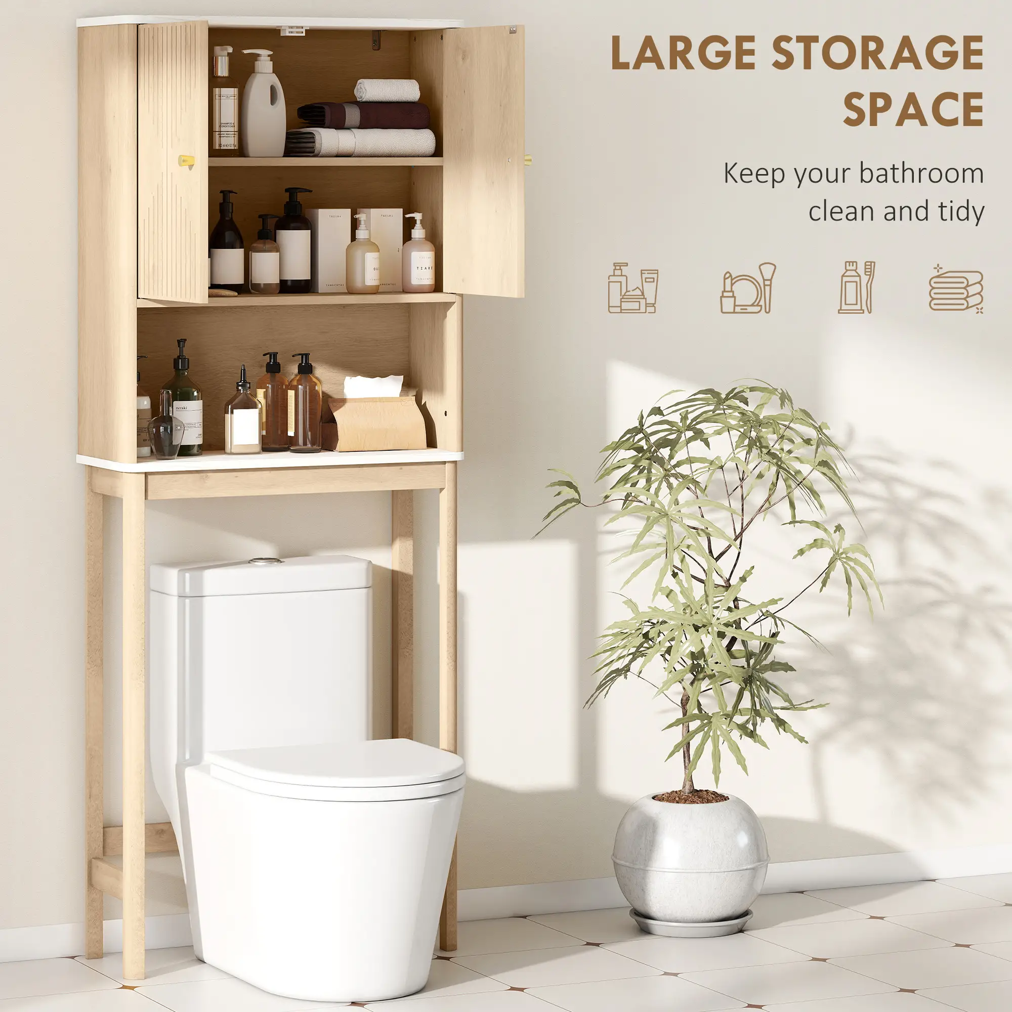 Over Toilet Storage Cabinet, Adjustable Shelf, Oak - Image 5