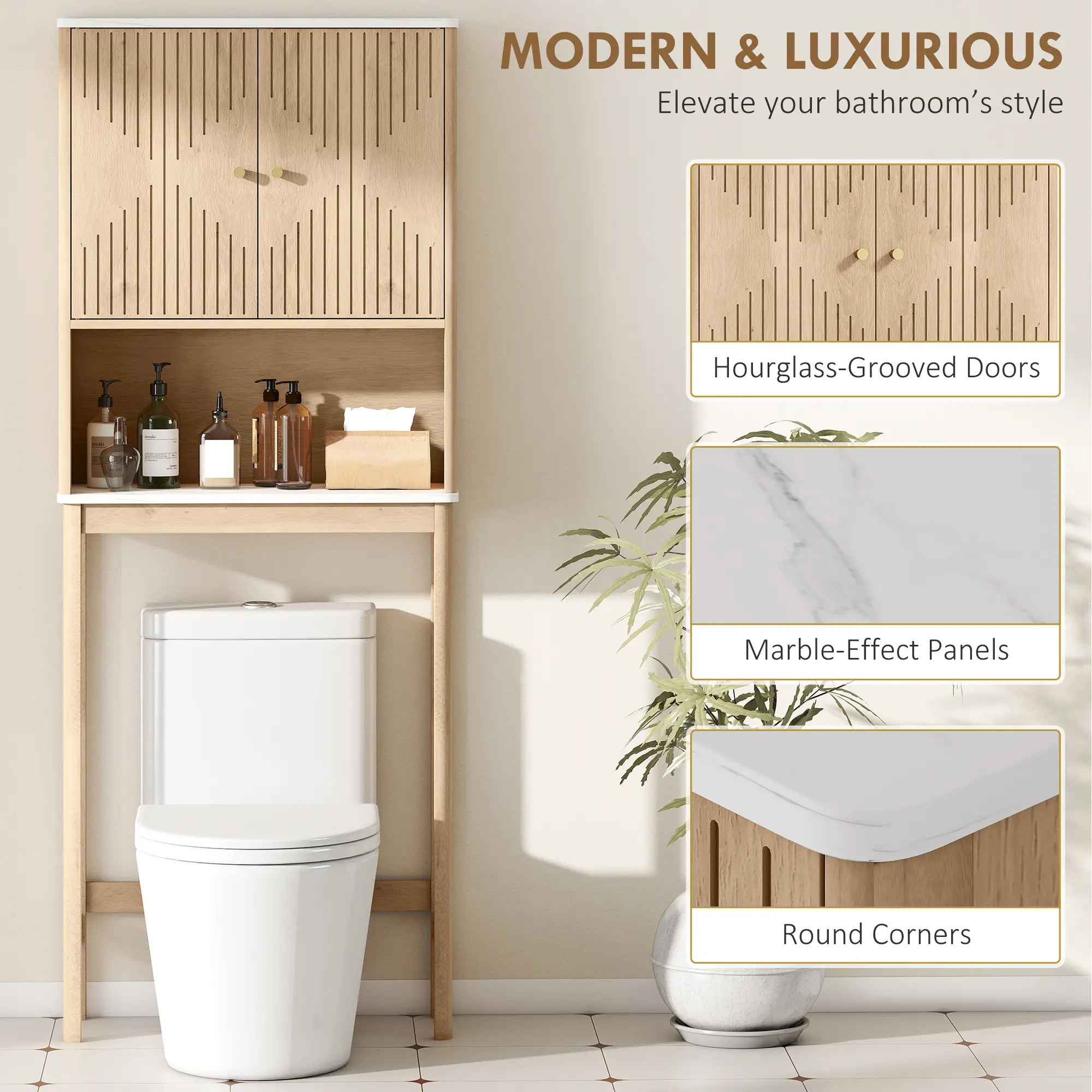 Over Toilet Storage Cabinet, Adjustable Shelf, Oak - Image 7