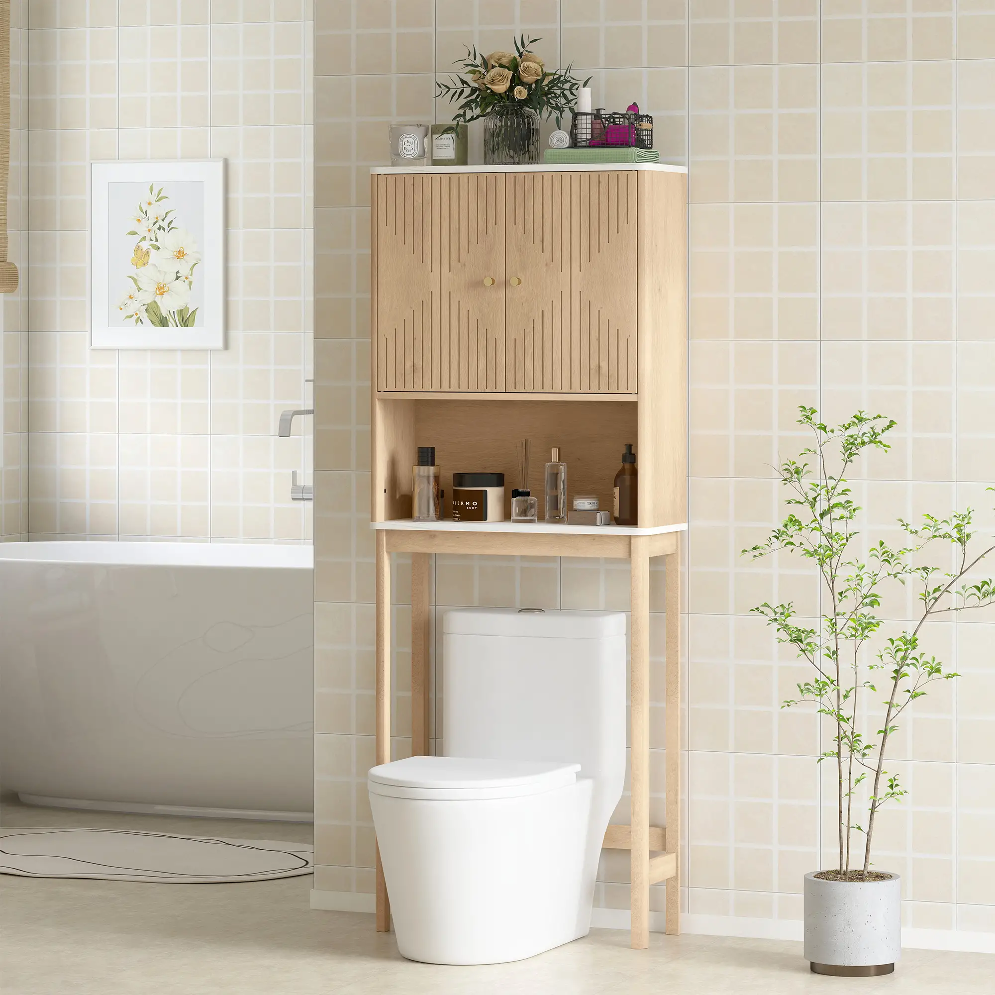 Over Toilet Storage Cabinet, Adjustable Shelf, Oak - Image 8