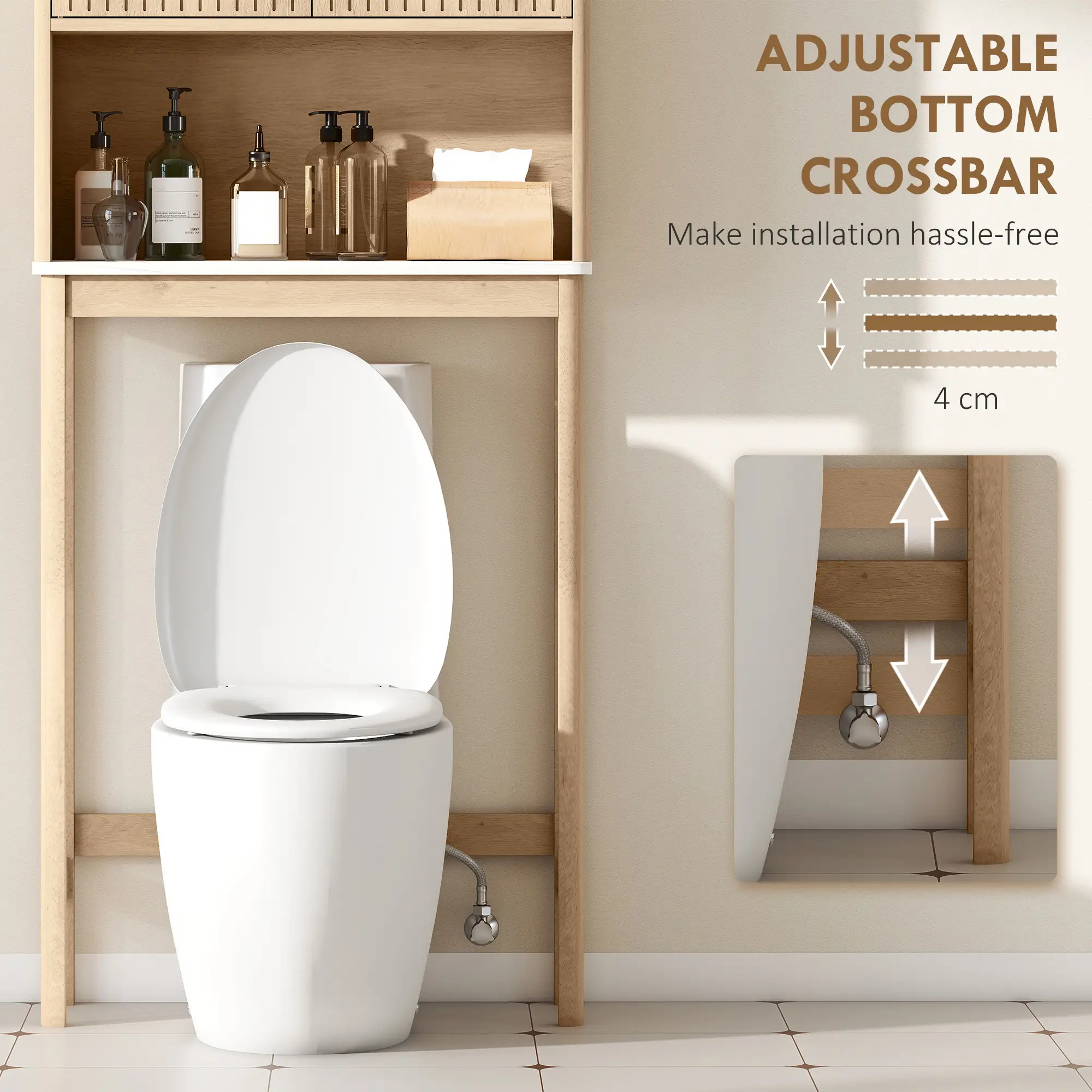 Over Toilet Storage Cabinet, Adjustable Shelf, Oak - Image 9