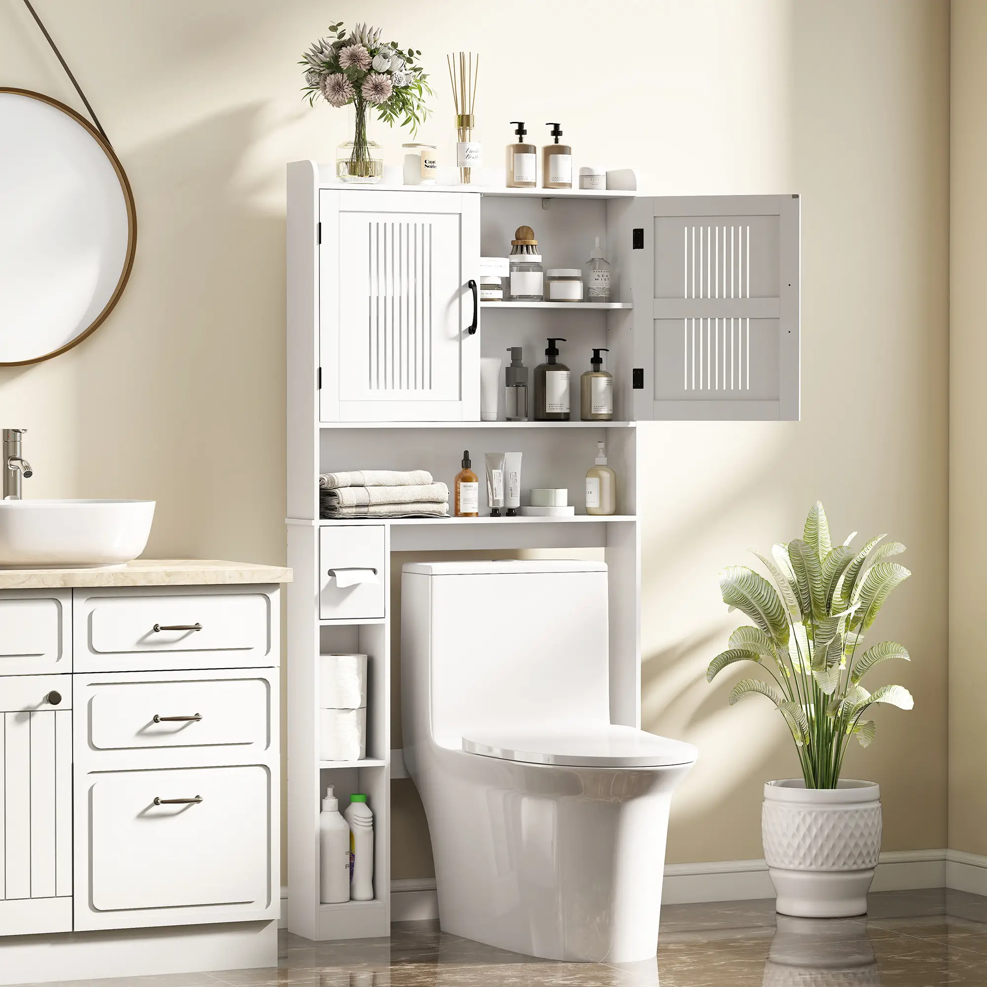 Over Toilet Storage Cabinet, Adjustable Shelf, Toilet Paper Holder - Image 2