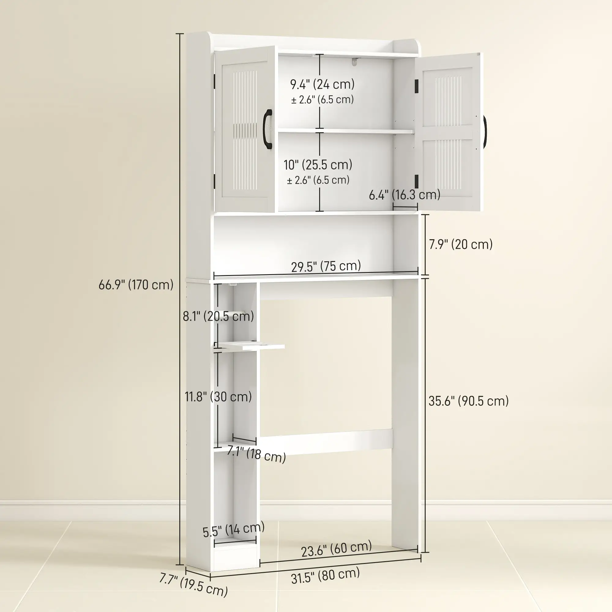 Over Toilet Storage Cabinet, Adjustable Shelf, Toilet Paper Holder - Image 3