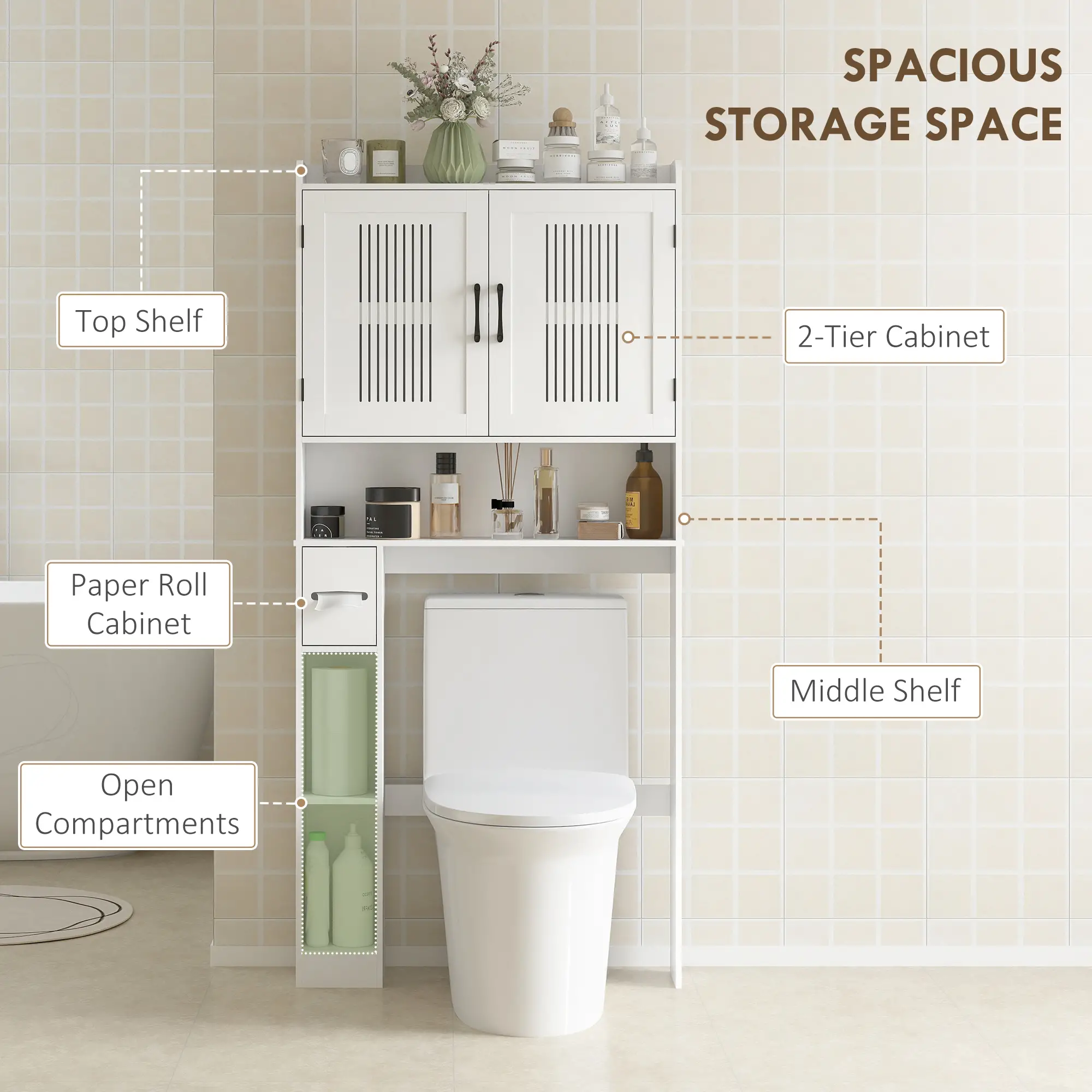Over Toilet Storage Cabinet, Adjustable Shelf, Toilet Paper Holder - Image 4