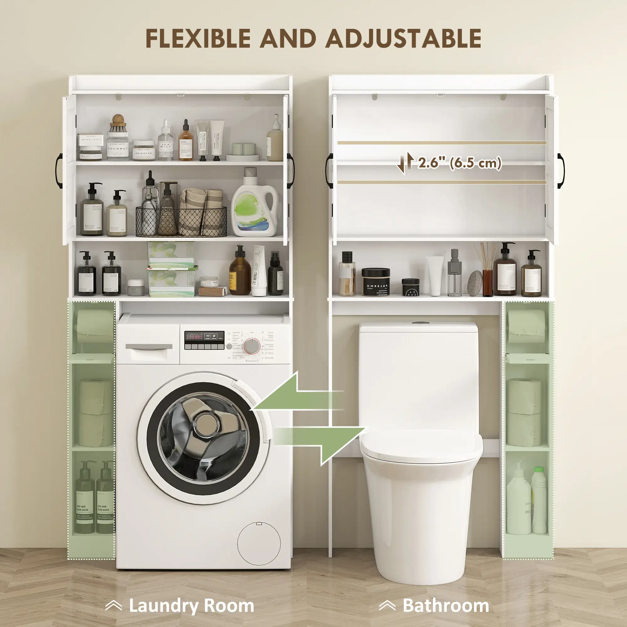 Over Toilet Storage Cabinet, Adjustable Shelf, Toilet Paper Holder - Image 5