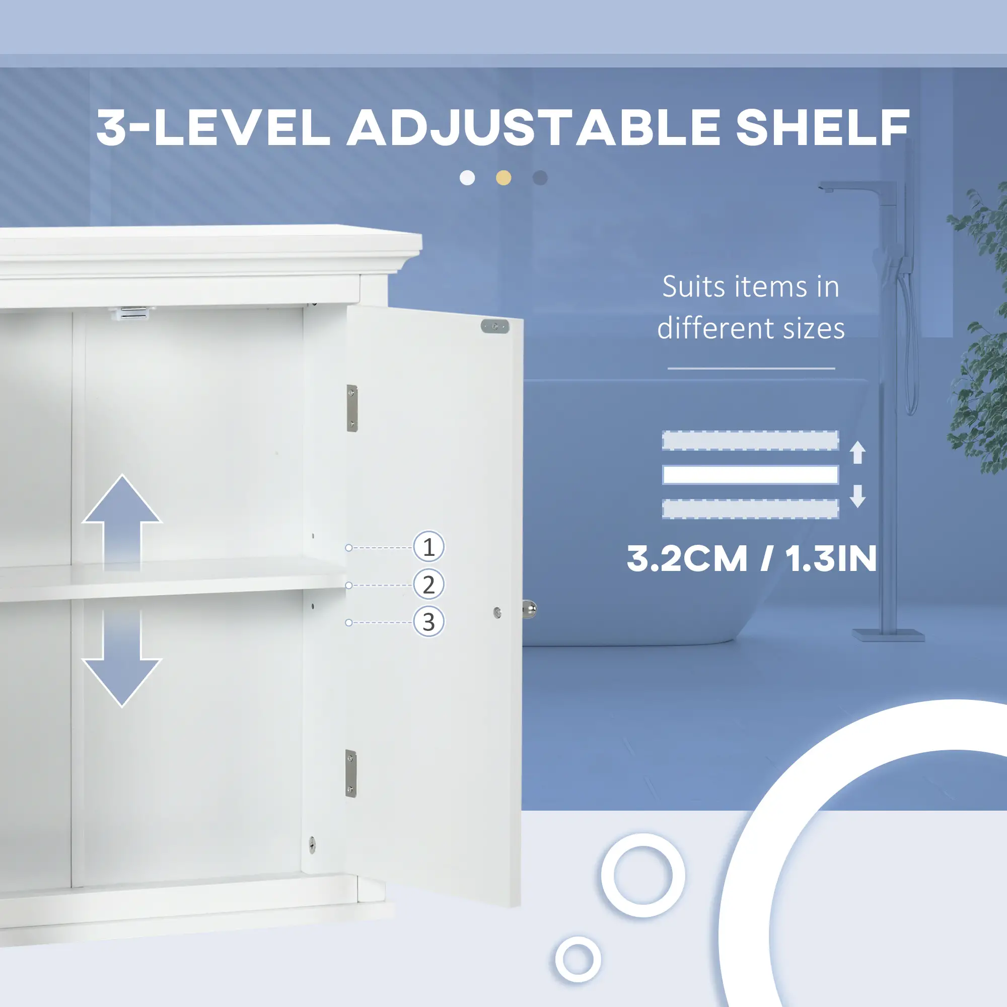Over Toilet Storage Cabinet, Adjustable Shelf, White - Image 5