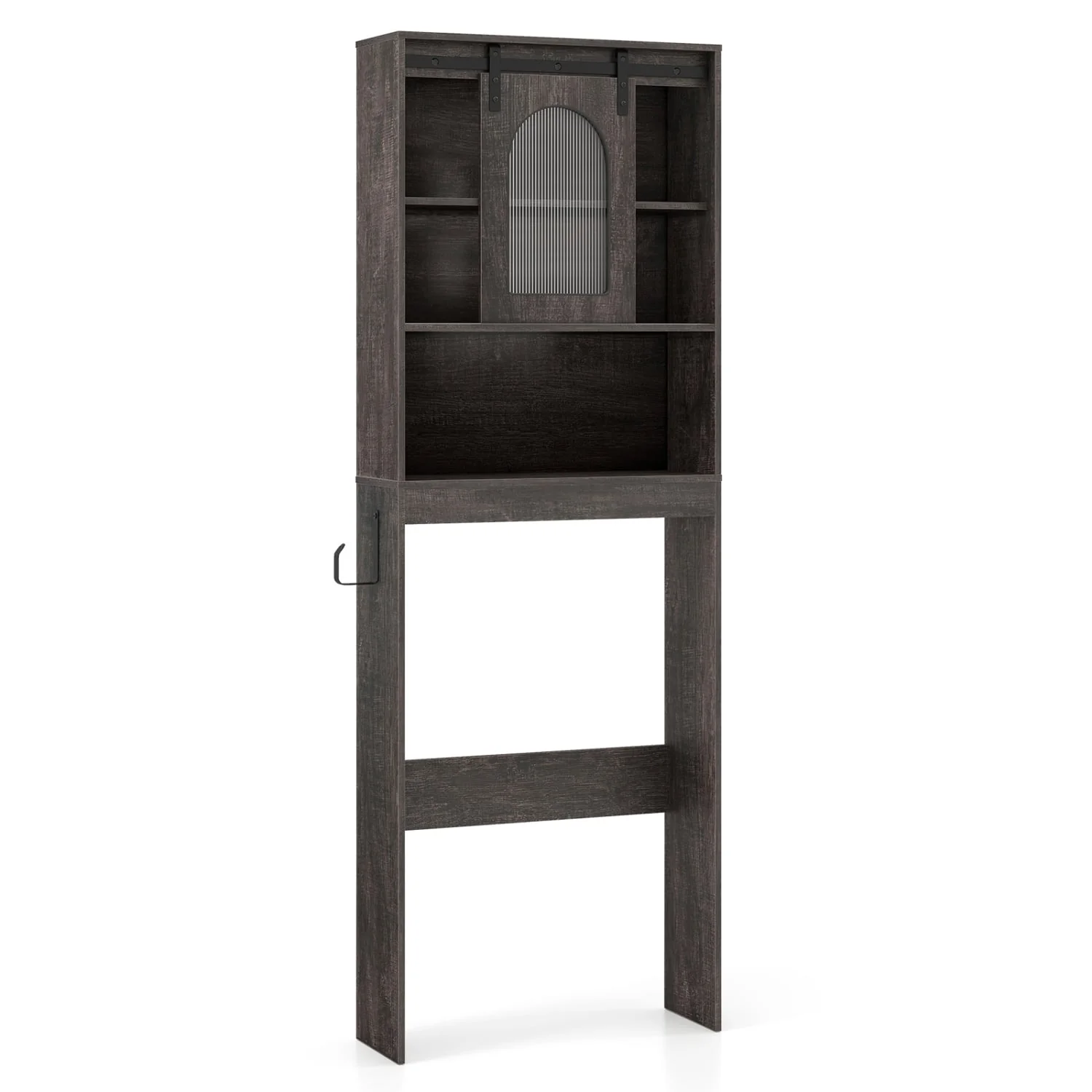 Over Toilet Storage Cabinet With Sliding Barn Door, Open Shelves, Oak