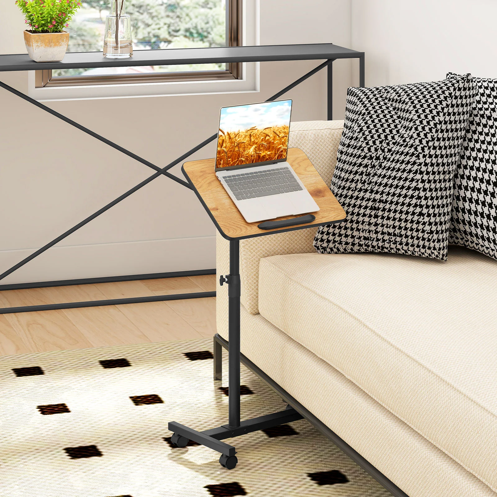 Overbed Rolling Food Tray Table, Natural - Image 2