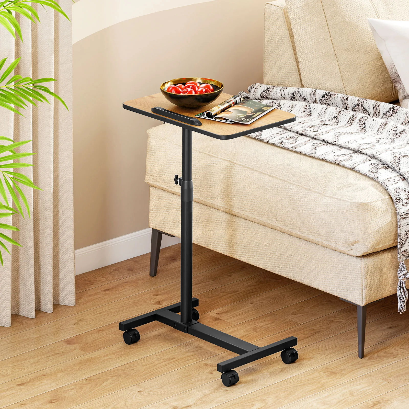Overbed Rolling Food Tray Table, Natural - Image 3